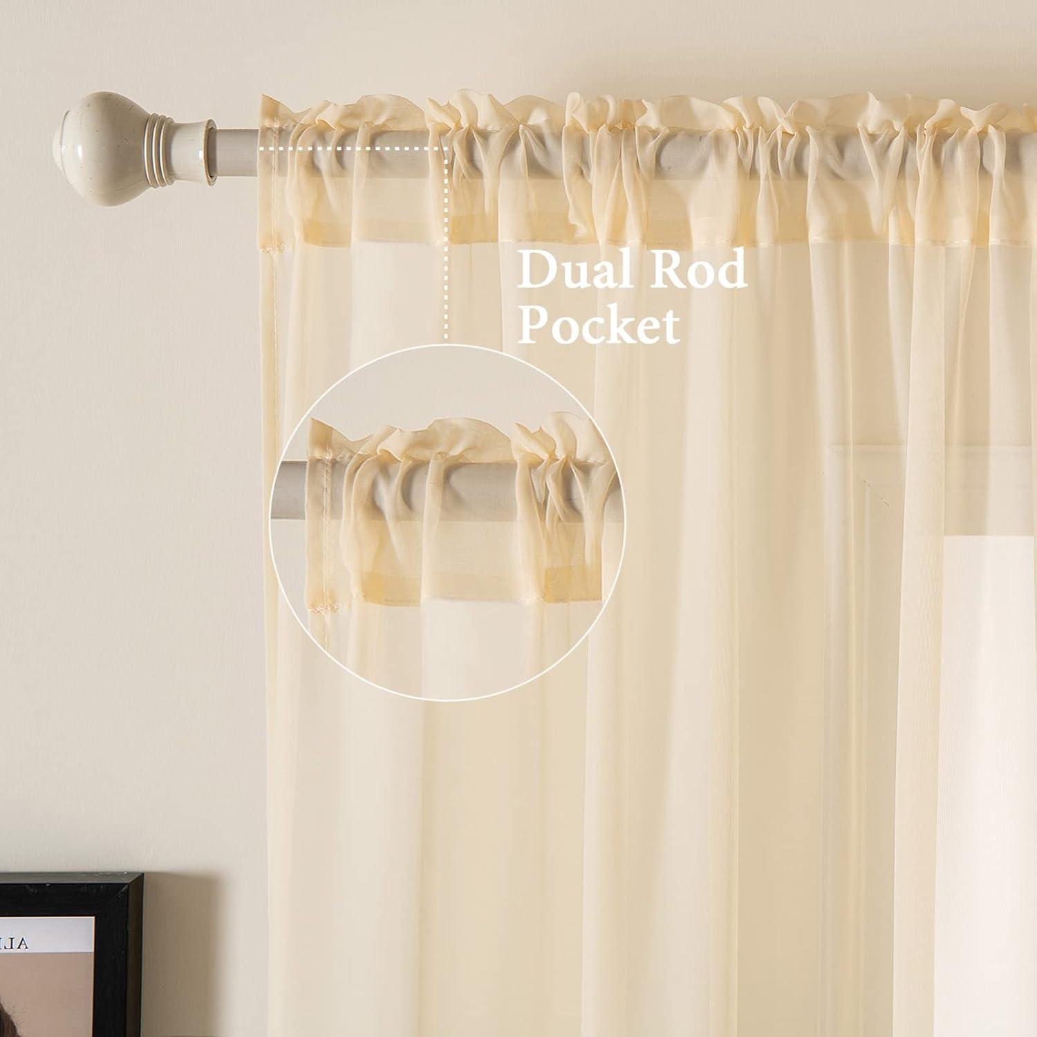 imageMIULEE 2 Panels Red Solid Color Sheer Christmas Window Curtains Elegant Window Voile PanelsDrapesTreatment for Bedroom Living Room 54X54 InchesCream Beige