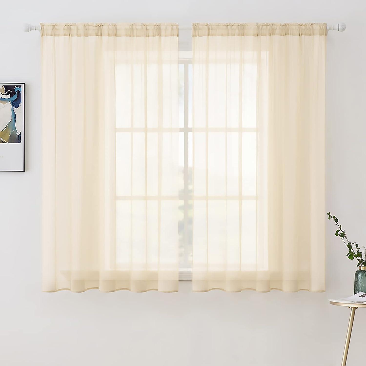 imageMIULEE 2 Panels Red Solid Color Sheer Christmas Window Curtains Elegant Window Voile PanelsDrapesTreatment for Bedroom Living Room 54X54 InchesCream Beige