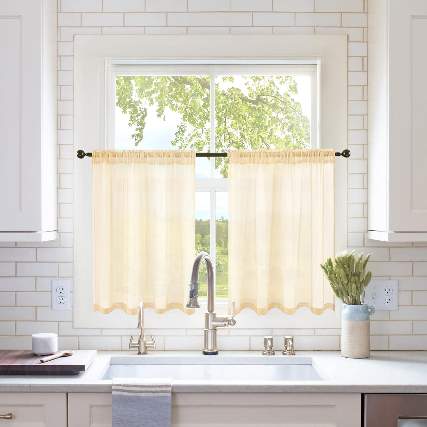 imageMIULEE 2 Panels Red Solid Color Sheer Christmas Window Curtains Elegant Window Voile PanelsDrapesTreatment for Bedroom Living Room 54X54 InchesCream Beige