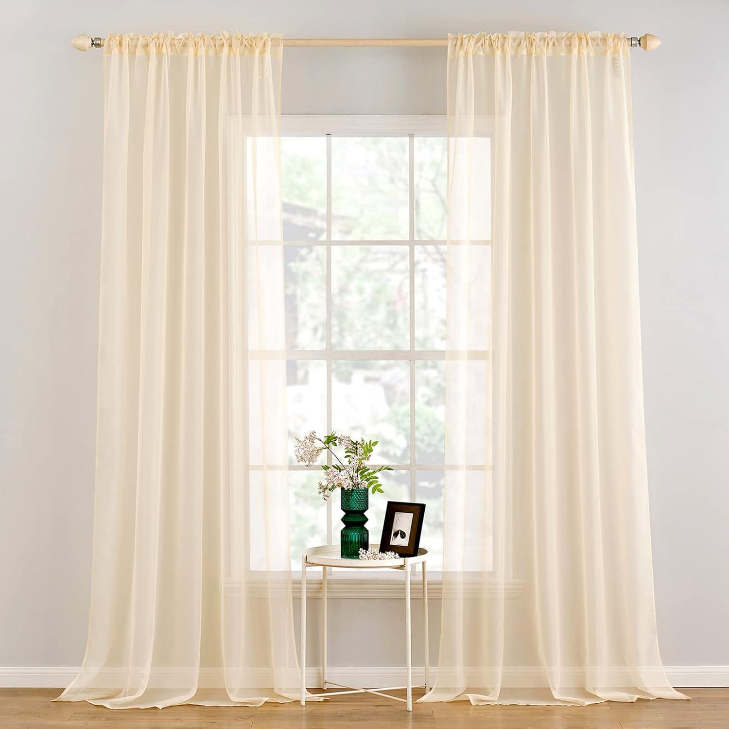 imageMIULEE 2 Panels Red Solid Color Sheer Christmas Window Curtains Elegant Window Voile PanelsDrapesTreatment for Bedroom Living Room 54X54 InchesCream Beige
