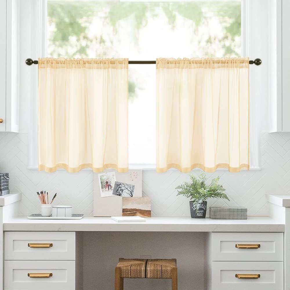 imageMIULEE 2 Panels Red Solid Color Sheer Christmas Window Curtains Elegant Window Voile PanelsDrapesTreatment for Bedroom Living Room 54X54 InchesCream Beige