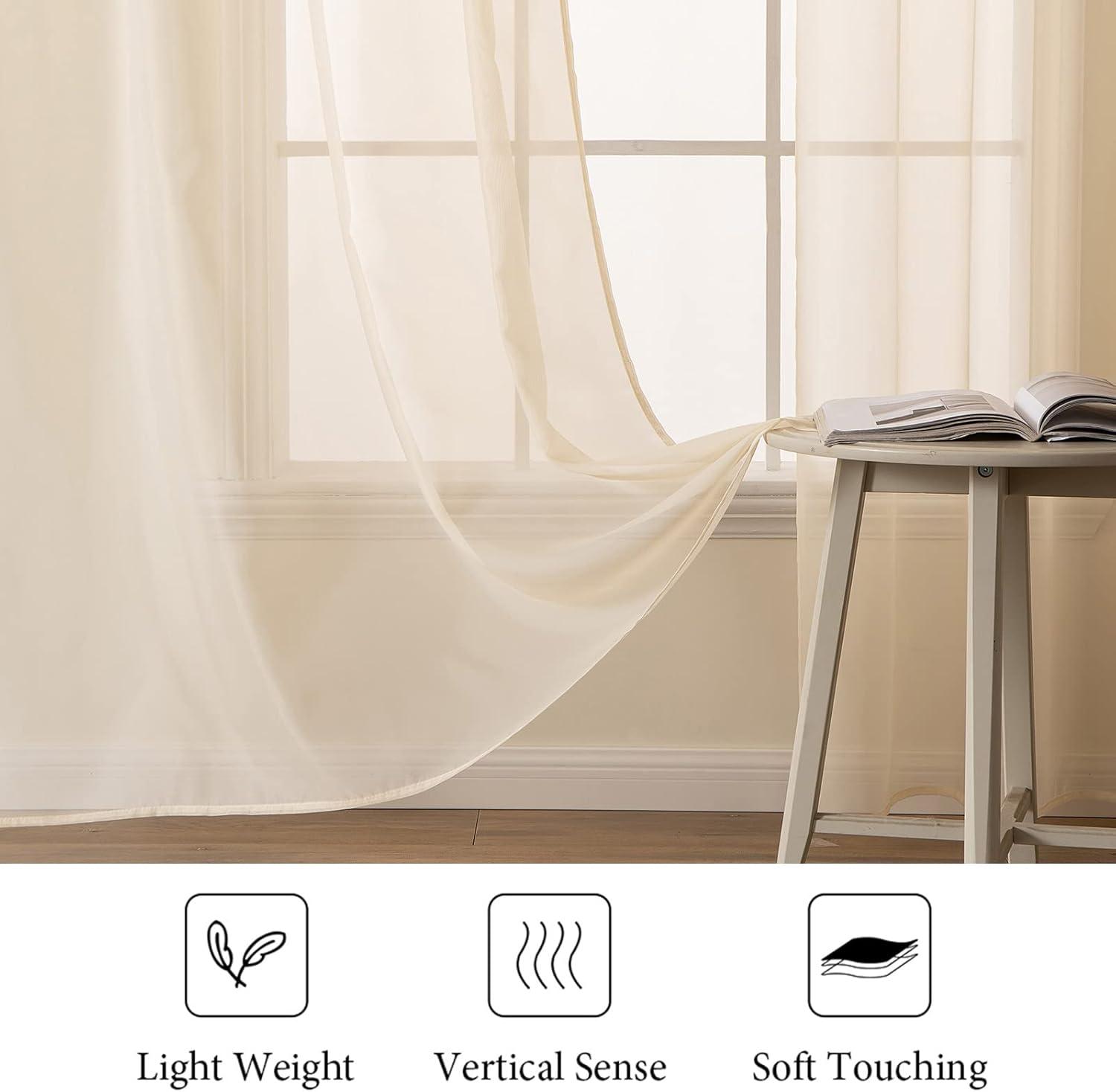 imageMIULEE 2 Panels Red Solid Color Sheer Christmas Window Curtains Elegant Window Voile PanelsDrapesTreatment for Bedroom Living Room 54X54 InchesCream Beige