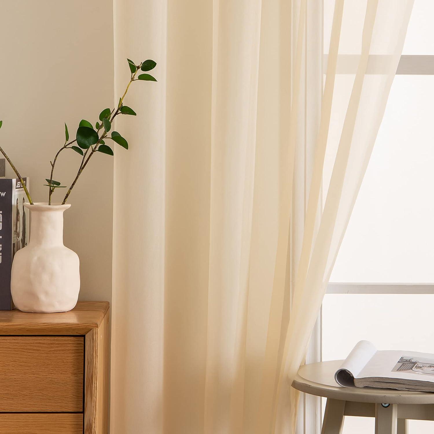 imageMIULEE 2 Panels Red Solid Color Sheer Christmas Window Curtains Elegant Window Voile PanelsDrapesTreatment for Bedroom Living Room 54X54 InchesCream Beige