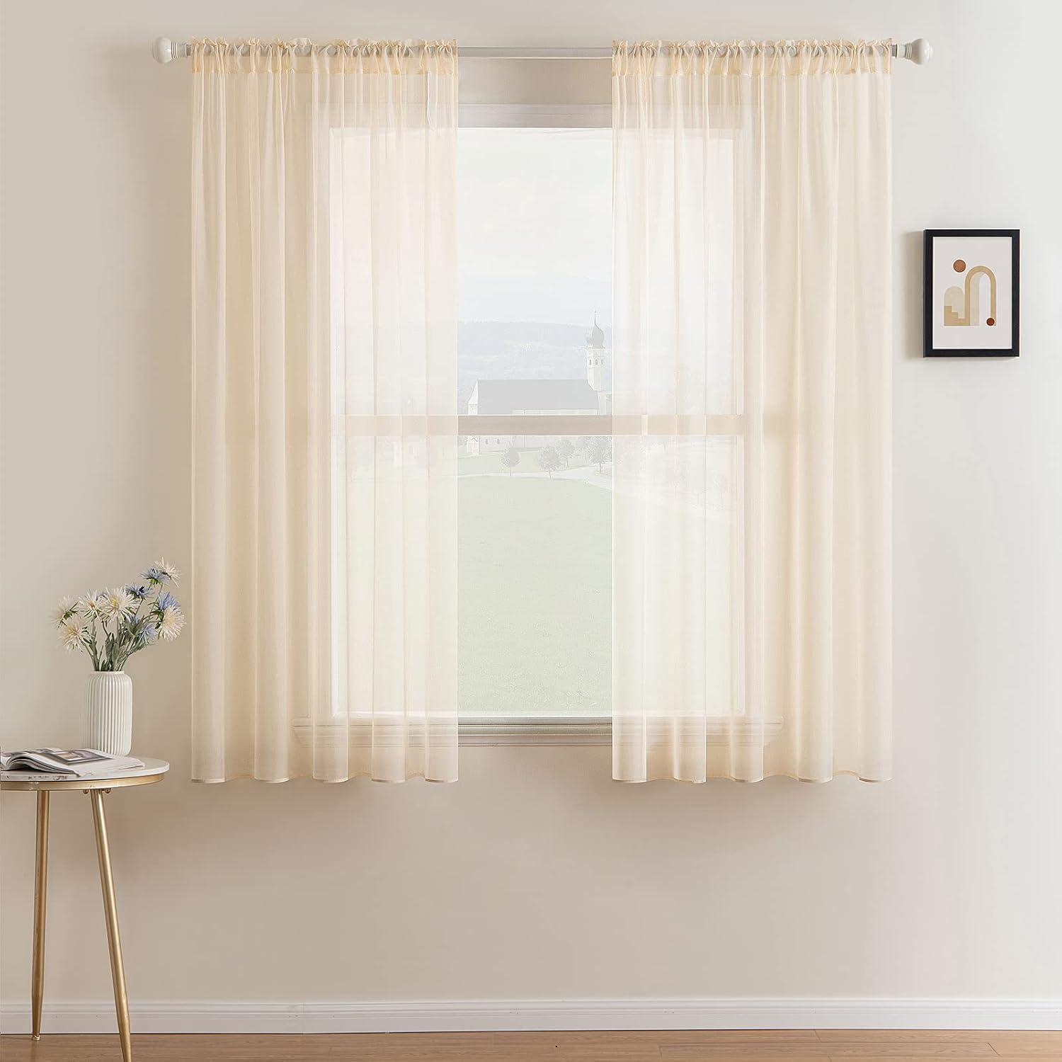 imageMIULEE 2 Panels Red Solid Color Sheer Christmas Window Curtains Elegant Window Voile PanelsDrapesTreatment for Bedroom Living Room 54X54 InchesCream Beige