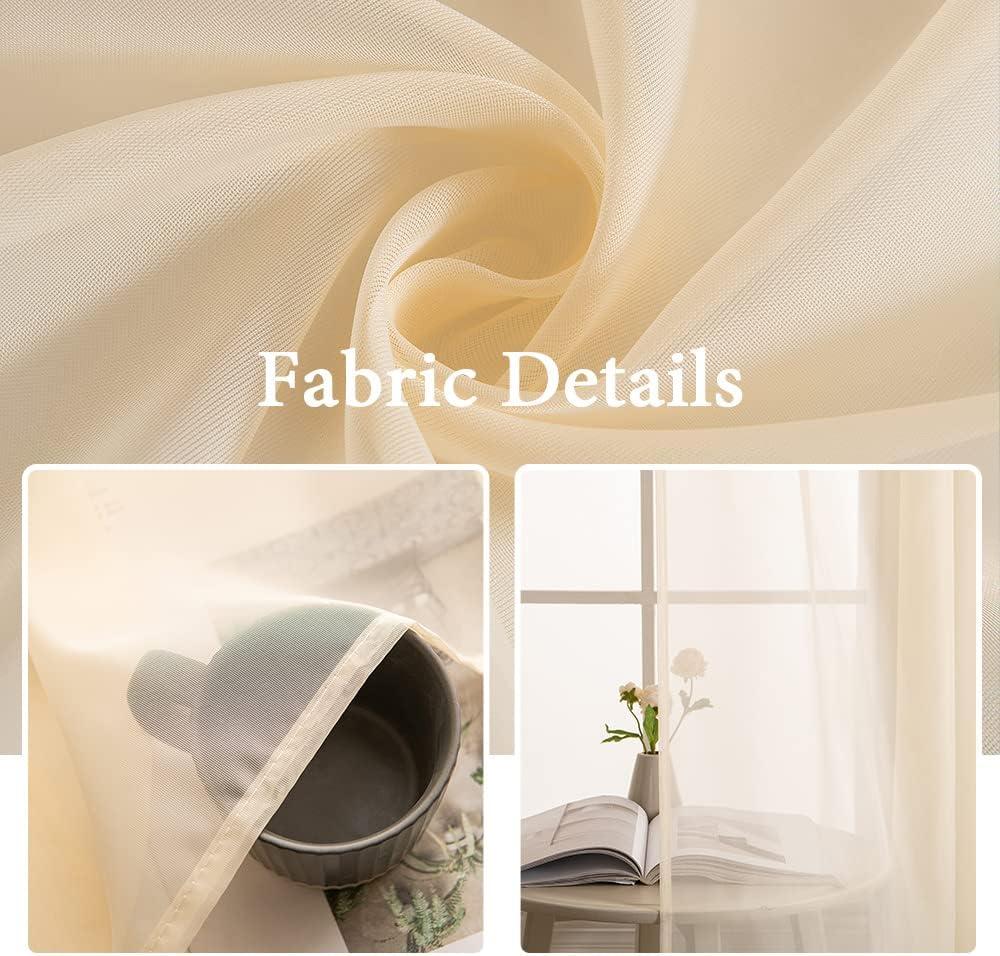 imageMIULEE 2 Panels Red Solid Color Sheer Christmas Window Curtains Elegant Window Voile PanelsDrapesTreatment for Bedroom Living Room 54X54 InchesCream Beige