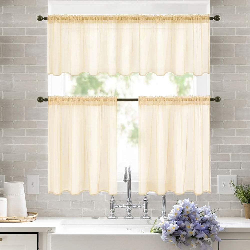 imageMIULEE 2 Panels Red Solid Color Sheer Christmas Window Curtains Elegant Window Voile PanelsDrapesTreatment for Bedroom Living Room 54X54 InchesCream Beige