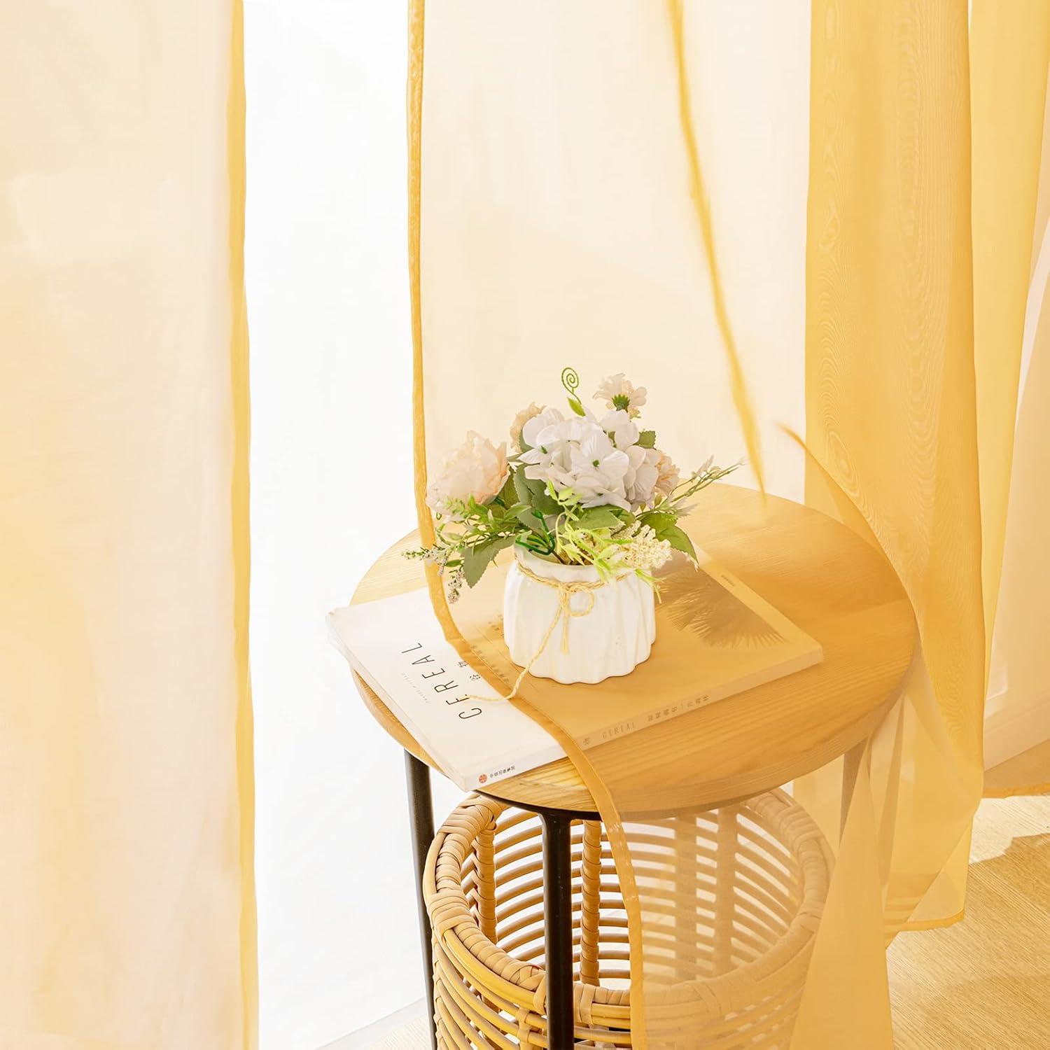 imageMIULEE 2 Panels Red Solid Color Sheer Christmas Window Curtains Elegant Window Voile PanelsDrapesTreatment for Bedroom Living Room 54X54 InchesGold