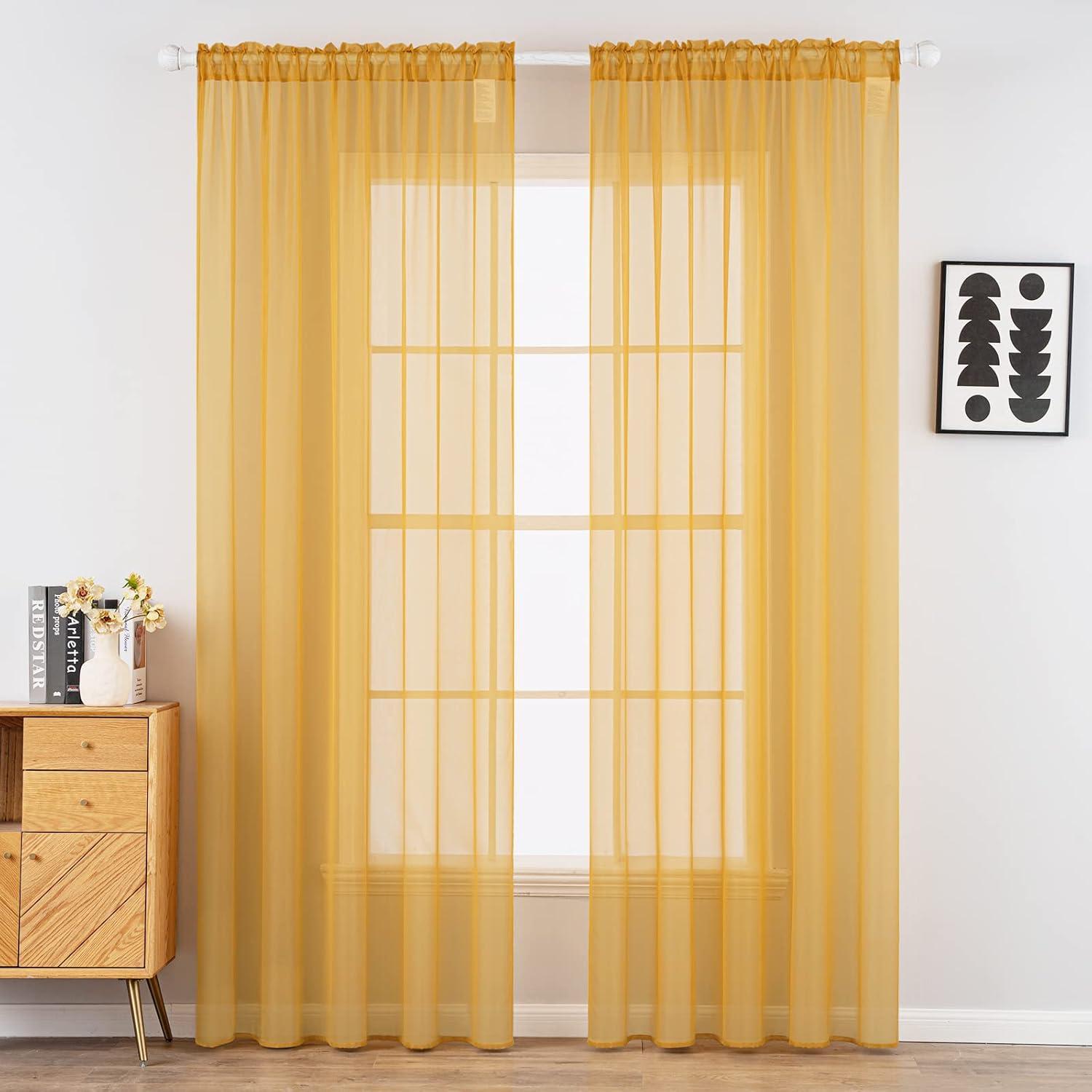 imageMIULEE 2 Panels Red Solid Color Sheer Christmas Window Curtains Elegant Window Voile PanelsDrapesTreatment for Bedroom Living Room 54X54 InchesGold