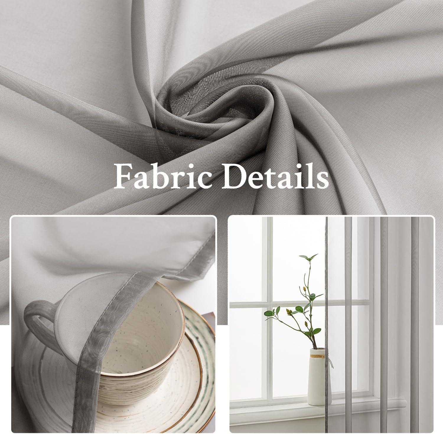 imageMIULEE 2 Panels Red Solid Color Sheer Christmas Window Curtains Elegant Window Voile PanelsDrapesTreatment for Bedroom Living Room 54X54 InchesGrey