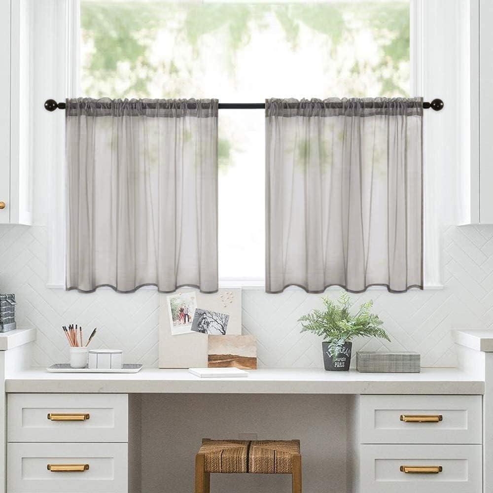 imageMIULEE 2 Panels Red Solid Color Sheer Christmas Window Curtains Elegant Window Voile PanelsDrapesTreatment for Bedroom Living Room 54X54 InchesGrey