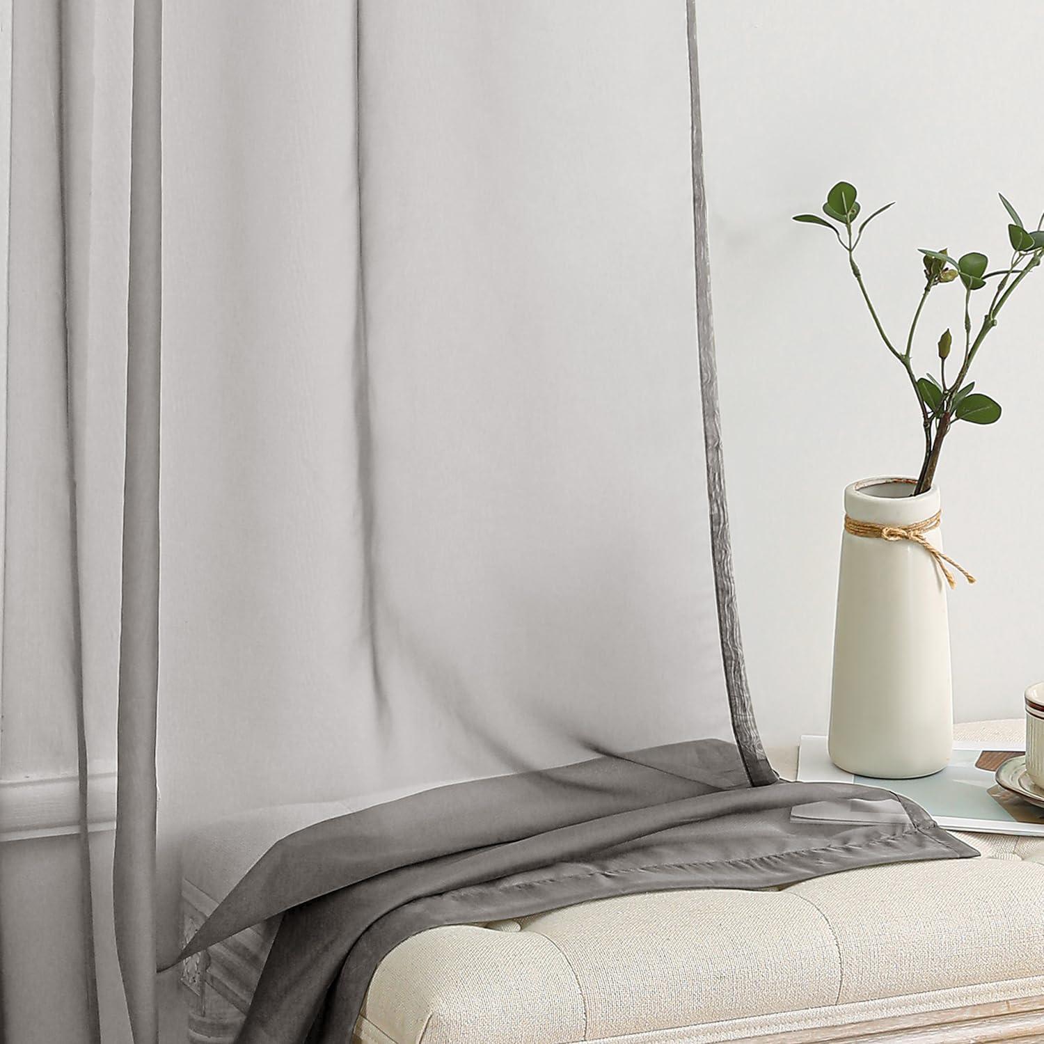 imageMIULEE 2 Panels Red Solid Color Sheer Christmas Window Curtains Elegant Window Voile PanelsDrapesTreatment for Bedroom Living Room 54X54 InchesGrey