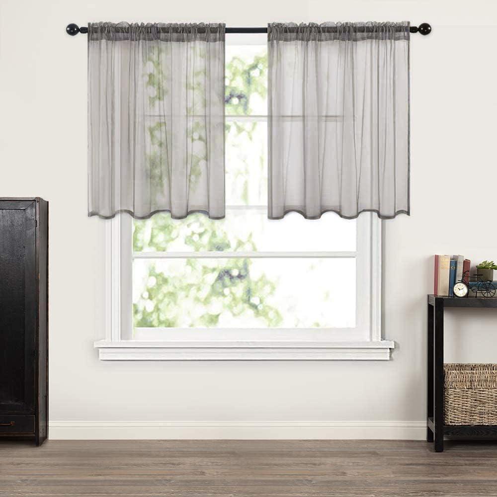 imageMIULEE 2 Panels Red Solid Color Sheer Christmas Window Curtains Elegant Window Voile PanelsDrapesTreatment for Bedroom Living Room 54X54 InchesGrey