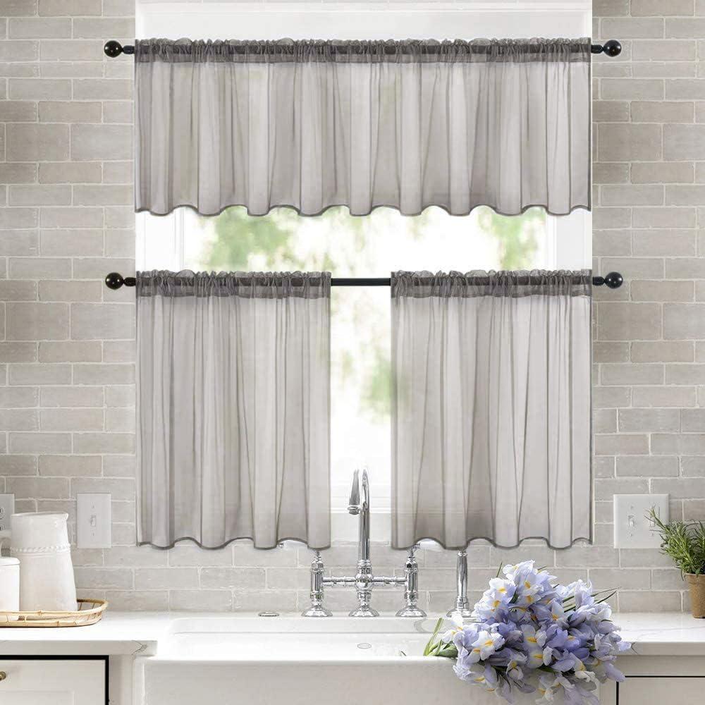 imageMIULEE 2 Panels Red Solid Color Sheer Christmas Window Curtains Elegant Window Voile PanelsDrapesTreatment for Bedroom Living Room 54X54 InchesGrey