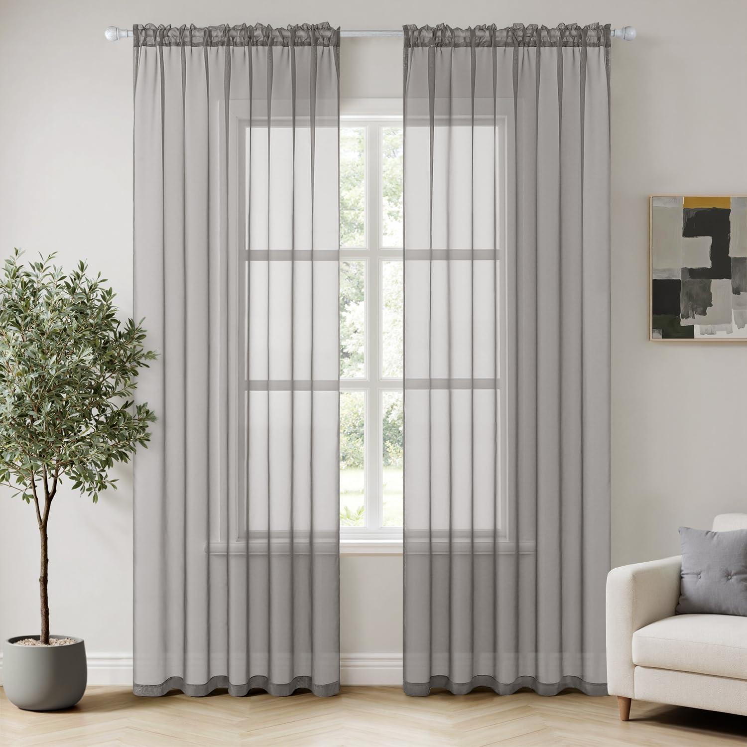 imageMIULEE 2 Panels Red Solid Color Sheer Christmas Window Curtains Elegant Window Voile PanelsDrapesTreatment for Bedroom Living Room 54X54 InchesGrey
