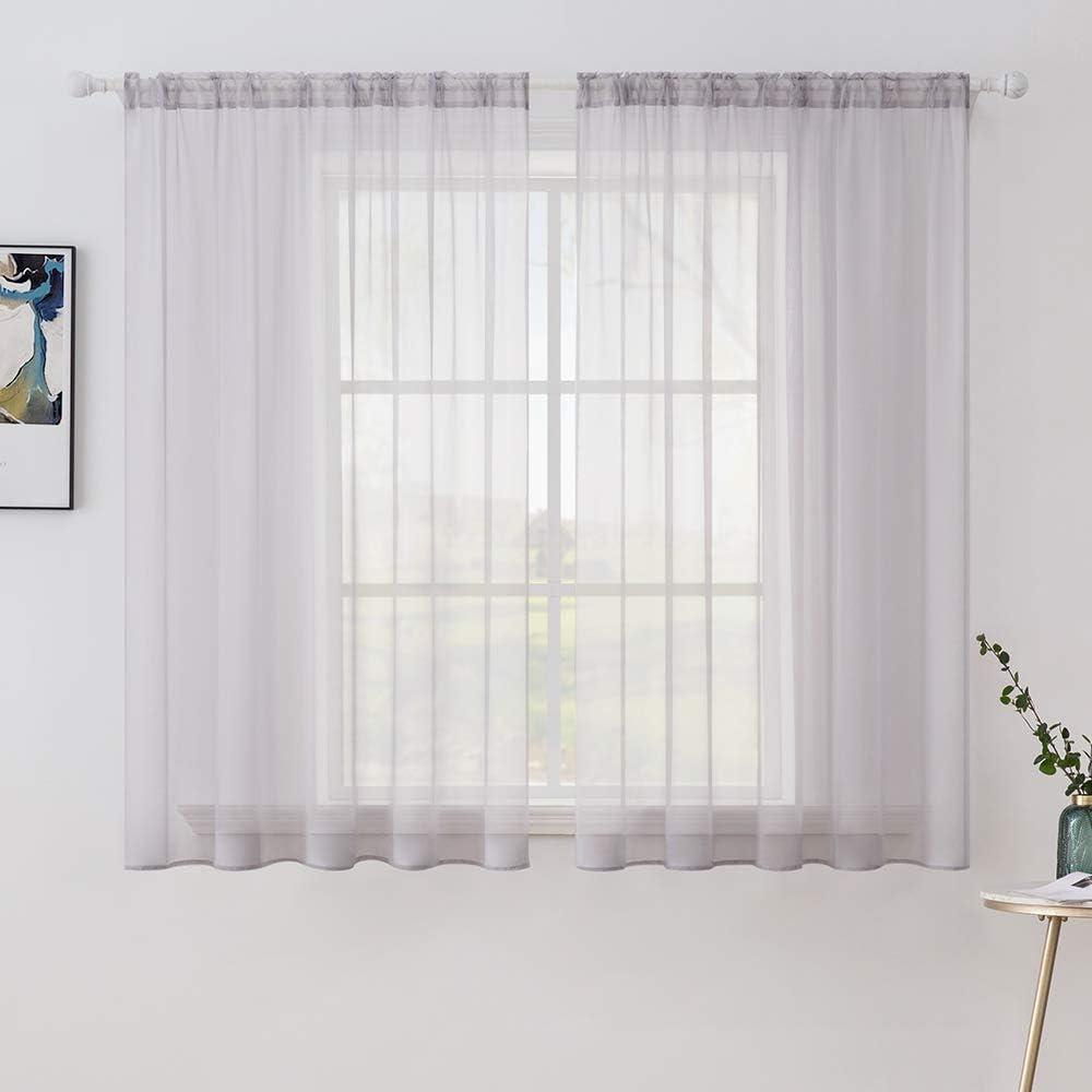 imageMIULEE 2 Panels Red Solid Color Sheer Christmas Window Curtains Elegant Window Voile PanelsDrapesTreatment for Bedroom Living Room 54X54 InchesGreyish Lilac