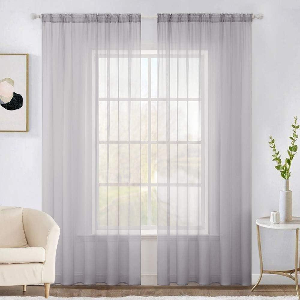 imageMIULEE 2 Panels Red Solid Color Sheer Christmas Window Curtains Elegant Window Voile PanelsDrapesTreatment for Bedroom Living Room 54X54 InchesGreyish Lilac