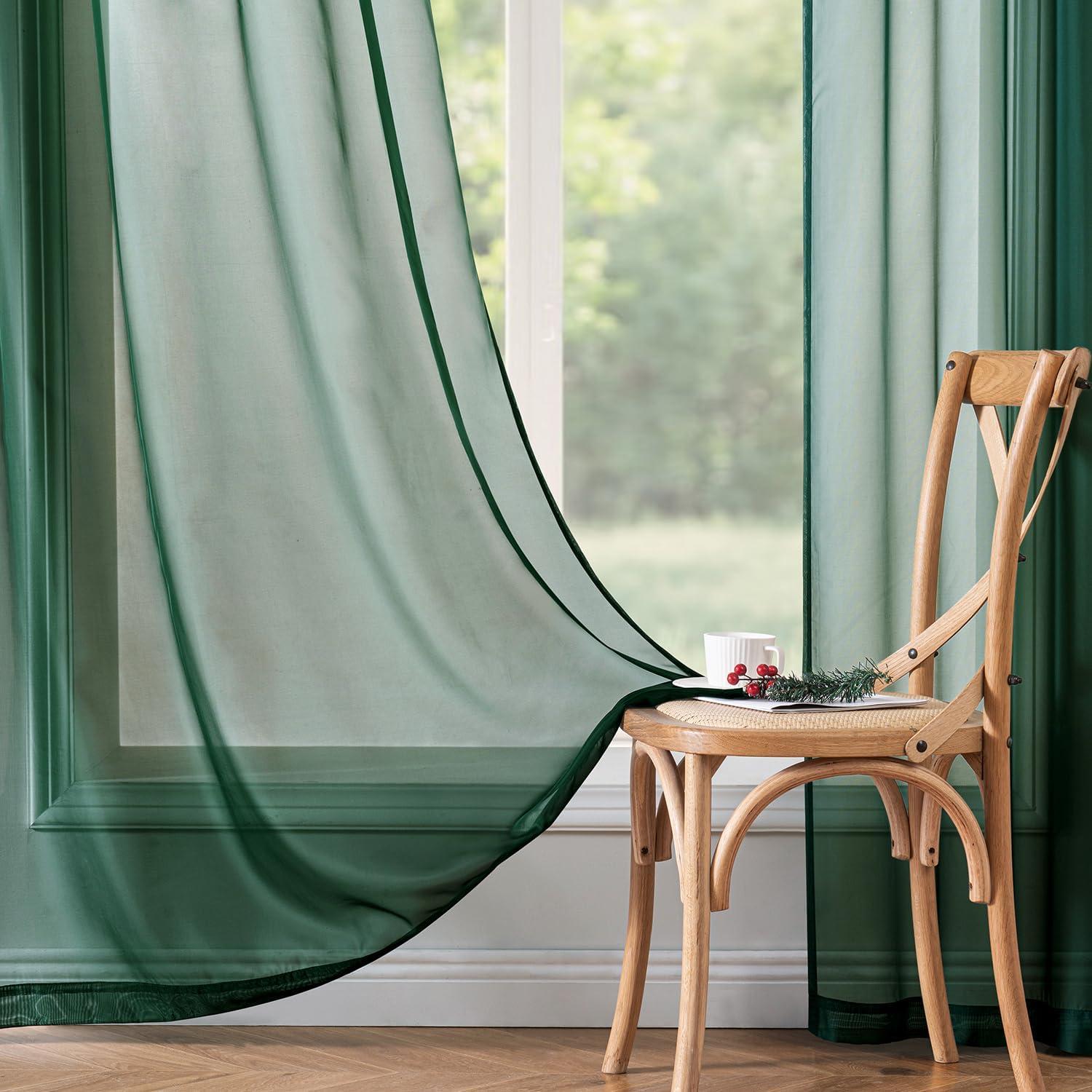 imageMIULEE 2 Panels Red Solid Color Sheer Christmas Window Curtains Elegant Window Voile PanelsDrapesTreatment for Bedroom Living Room 54X54 InchesHunter Green