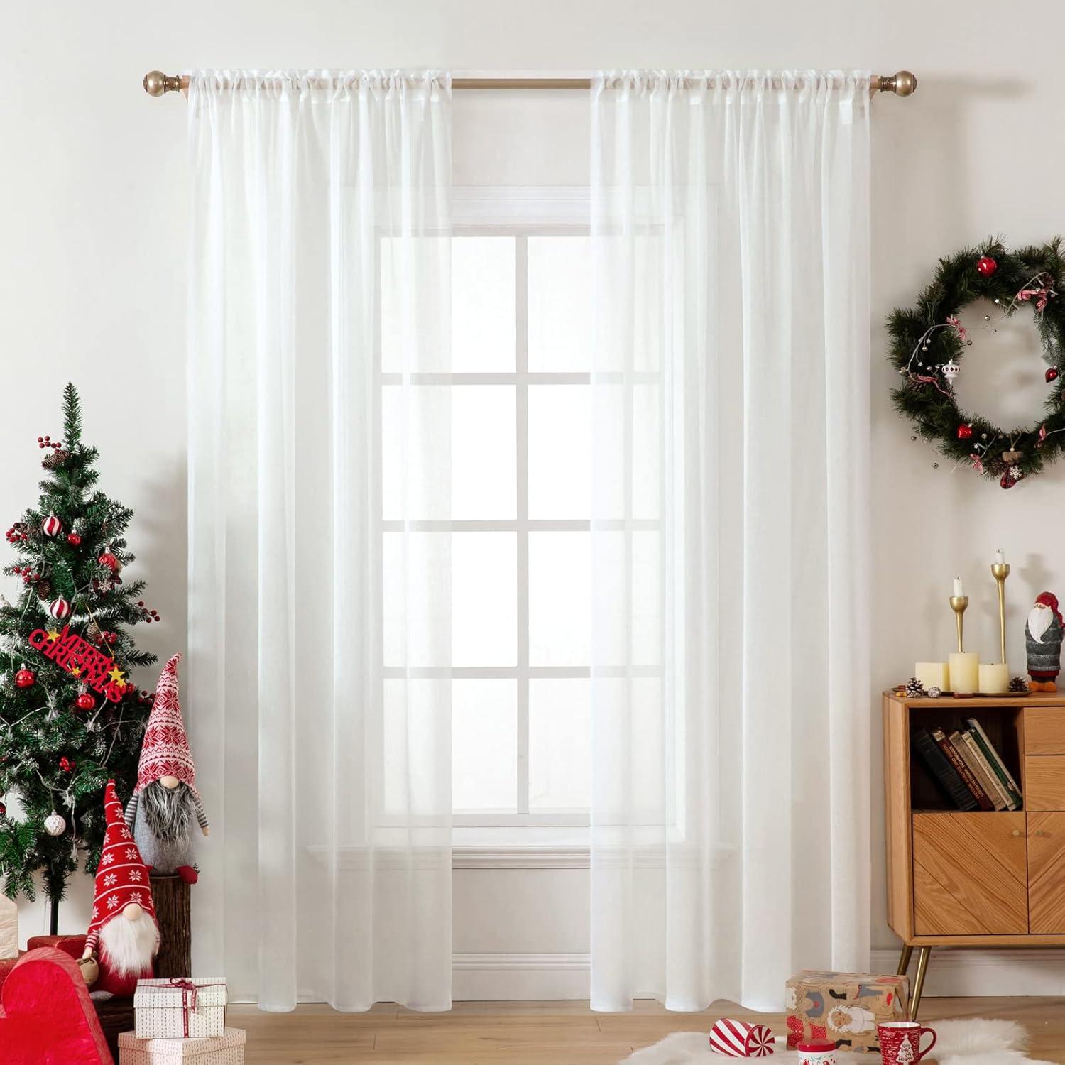 imageMIULEE 2 Panels Red Solid Color Sheer Christmas Window Curtains Elegant Window Voile PanelsDrapesTreatment for Bedroom Living Room 54X54 InchesIvory