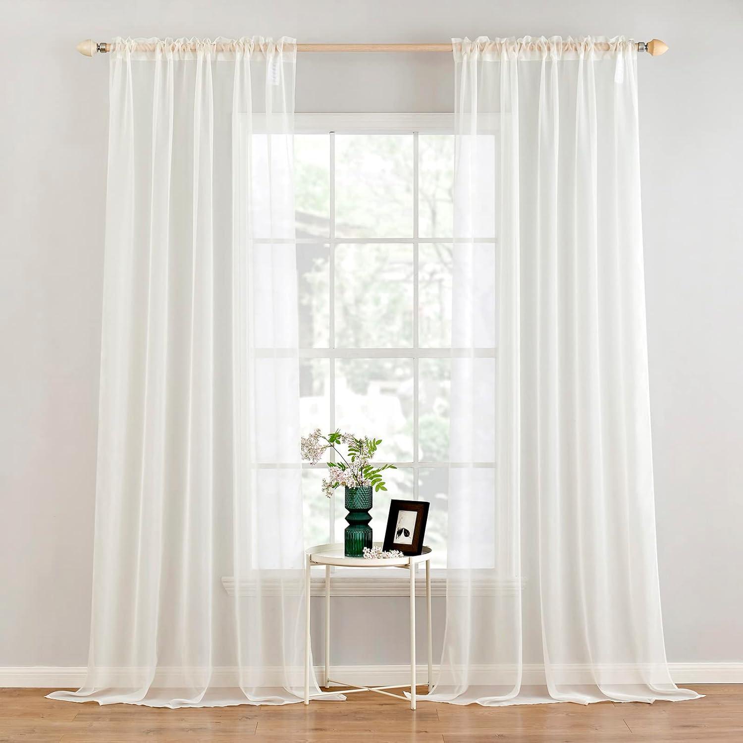 imageMIULEE 2 Panels Red Solid Color Sheer Christmas Window Curtains Elegant Window Voile PanelsDrapesTreatment for Bedroom Living Room 54X54 InchesIvory