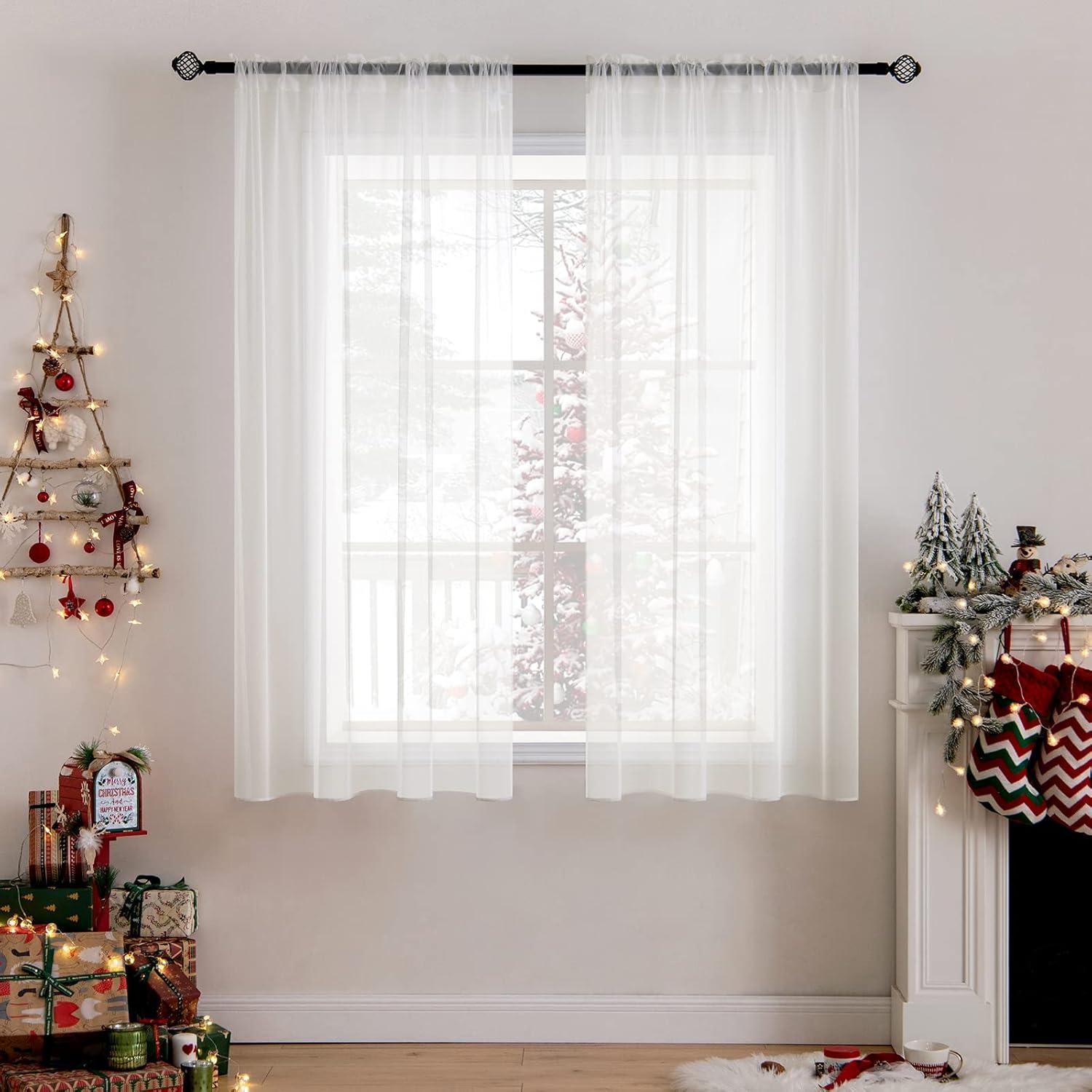 imageMIULEE 2 Panels Red Solid Color Sheer Christmas Window Curtains Elegant Window Voile PanelsDrapesTreatment for Bedroom Living Room 54X54 InchesIvory