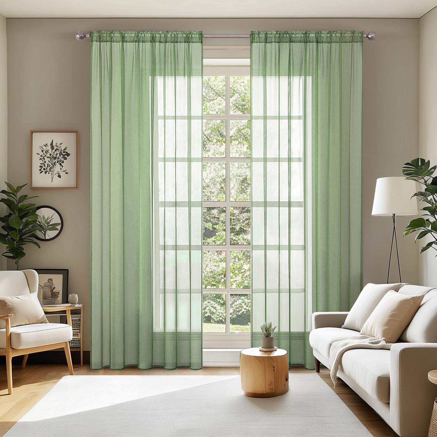imageMIULEE 2 Panels Red Solid Color Sheer Christmas Window Curtains Elegant Window Voile PanelsDrapesTreatment for Bedroom Living Room 54X54 InchesSage