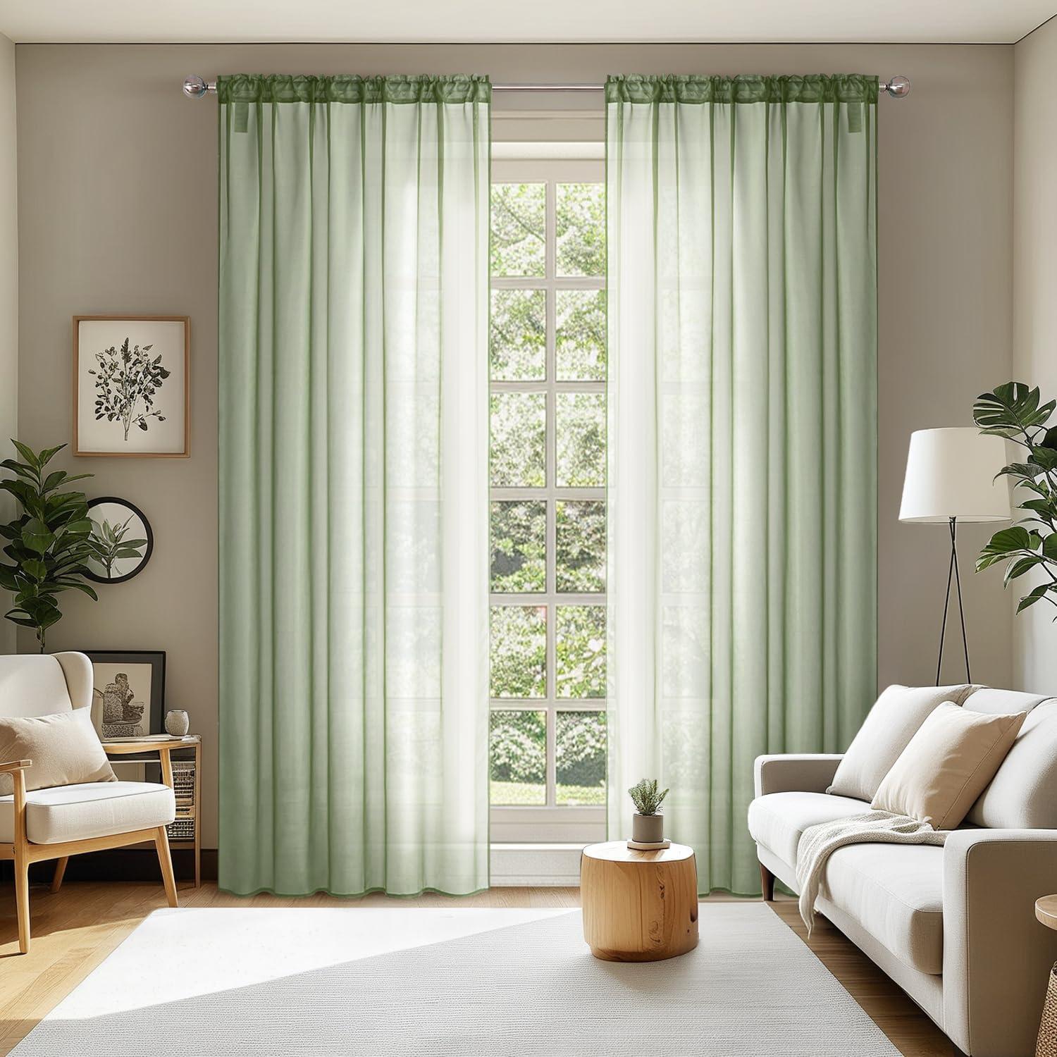 imageMIULEE 2 Panels Red Solid Color Sheer Christmas Window Curtains Elegant Window Voile PanelsDrapesTreatment for Bedroom Living Room 54X54 InchesSage Green