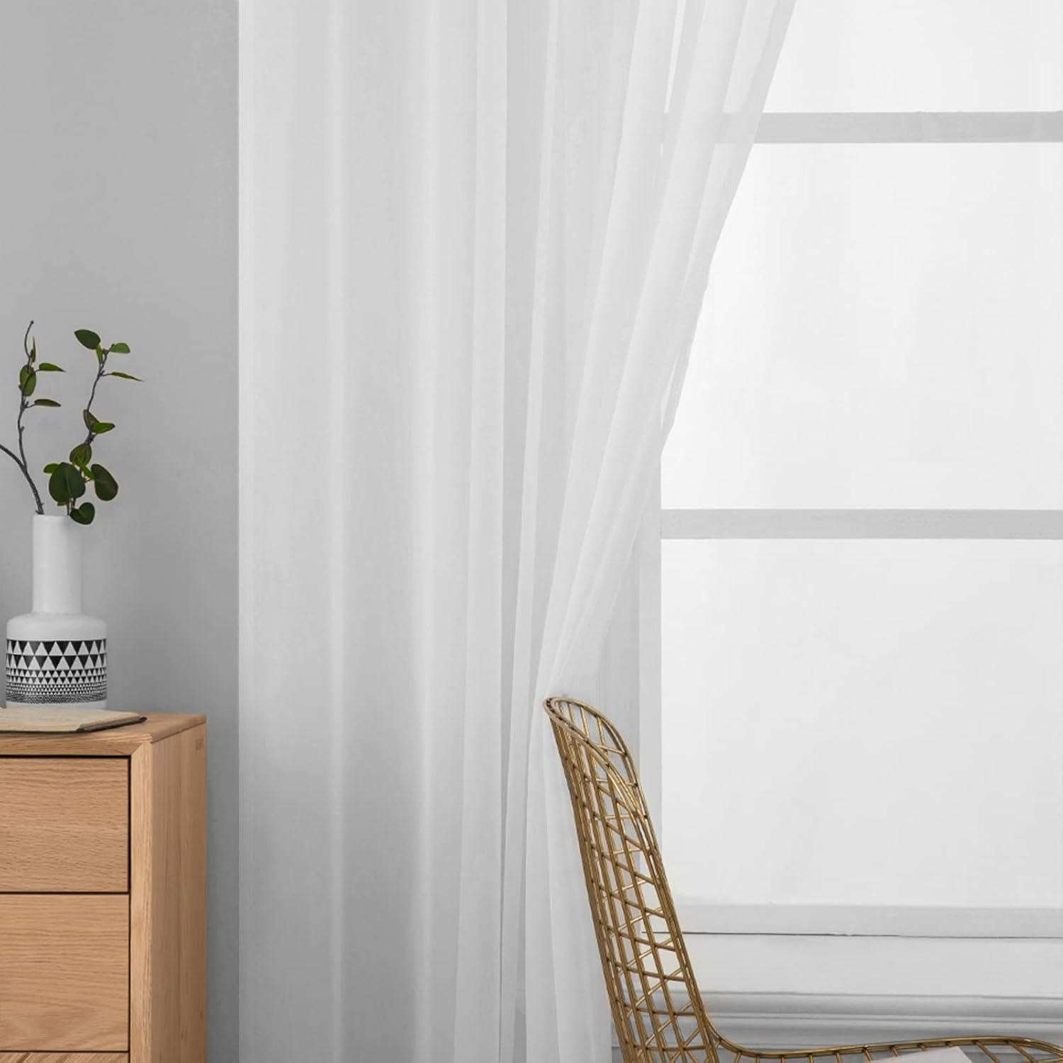 imageMIULEE 2 Panels Red Solid Color Sheer Christmas Window Curtains Elegant Window Voile PanelsDrapesTreatment for Bedroom Living Room 54X54 InchesWhite