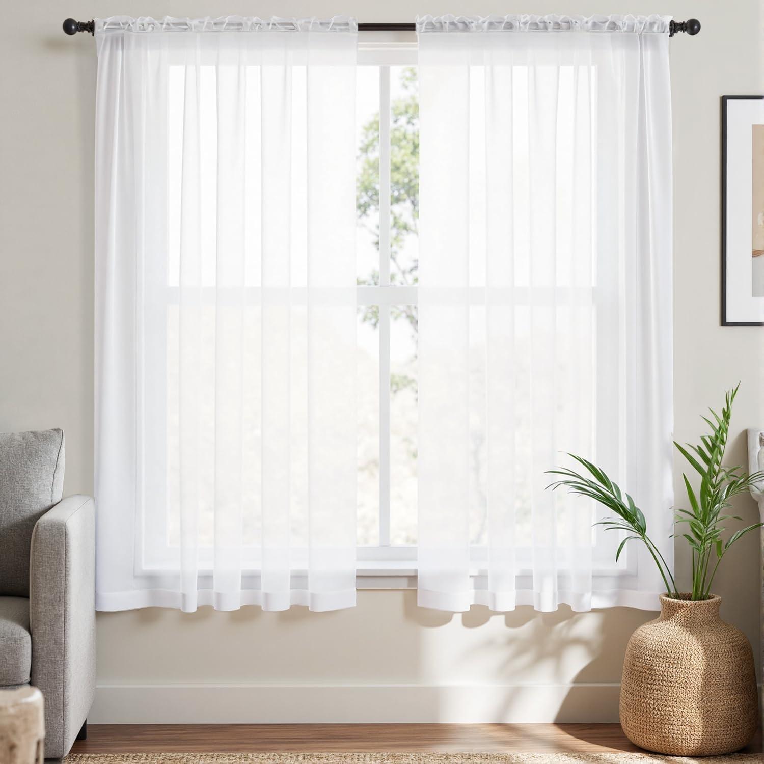 imageMIULEE 2 Panels Red Solid Color Sheer Christmas Window Curtains Elegant Window Voile PanelsDrapesTreatment for Bedroom Living Room 54X54 InchesWhite