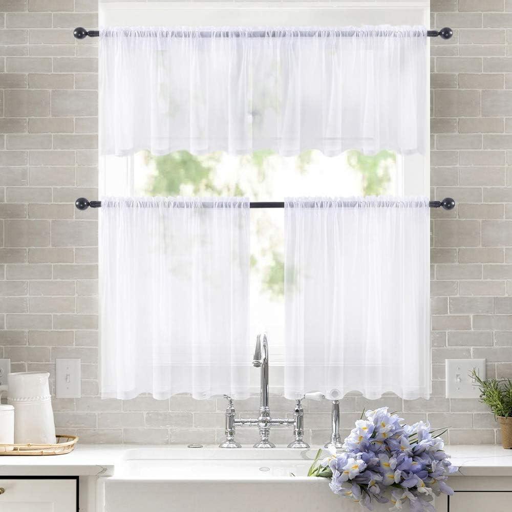 imageMIULEE 2 Panels Red Solid Color Sheer Christmas Window Curtains Elegant Window Voile PanelsDrapesTreatment for Bedroom Living Room 54X54 InchesWhite