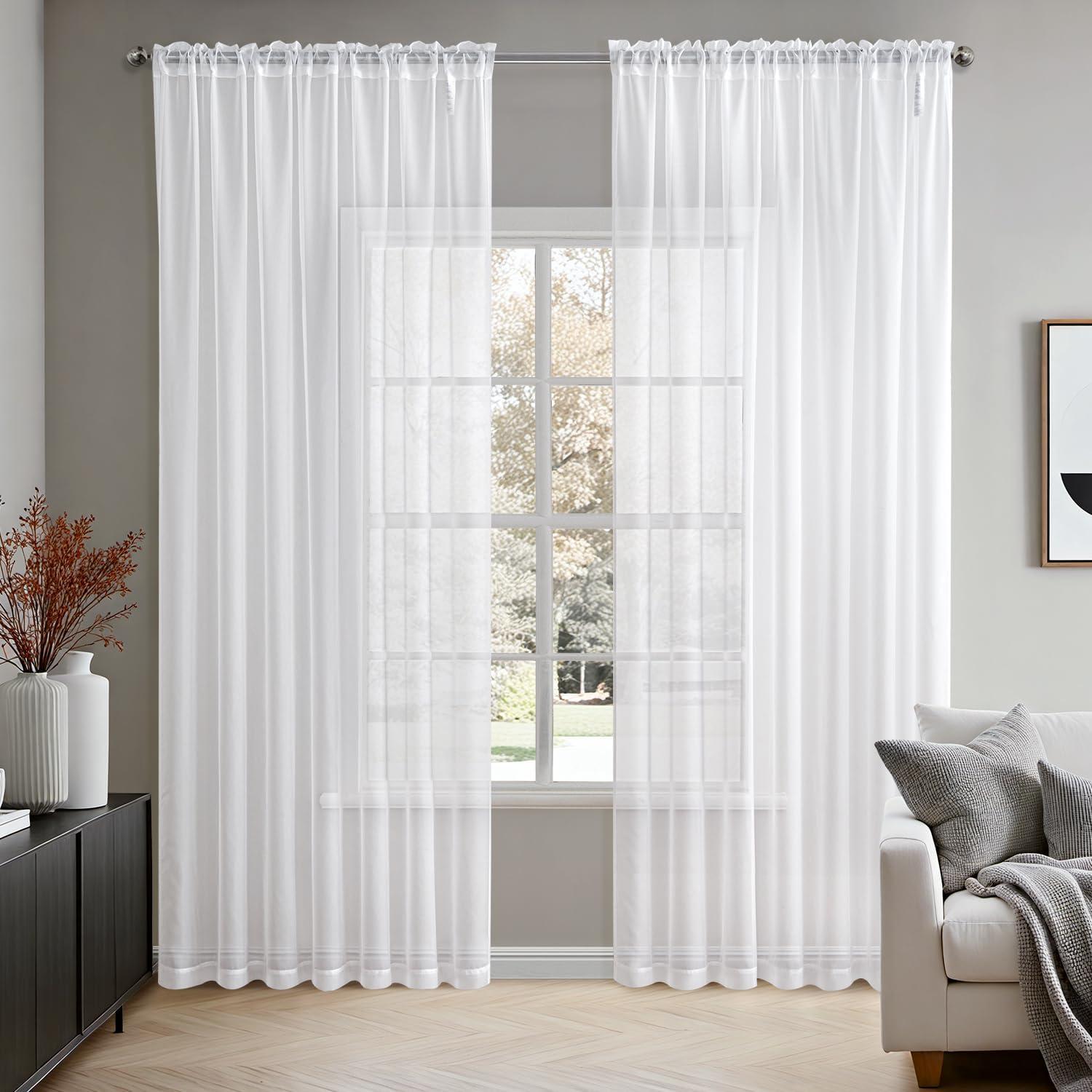 imageMIULEE 2 Panels Red Solid Color Sheer Christmas Window Curtains Elegant Window Voile PanelsDrapesTreatment for Bedroom Living Room 54X54 InchesWhite