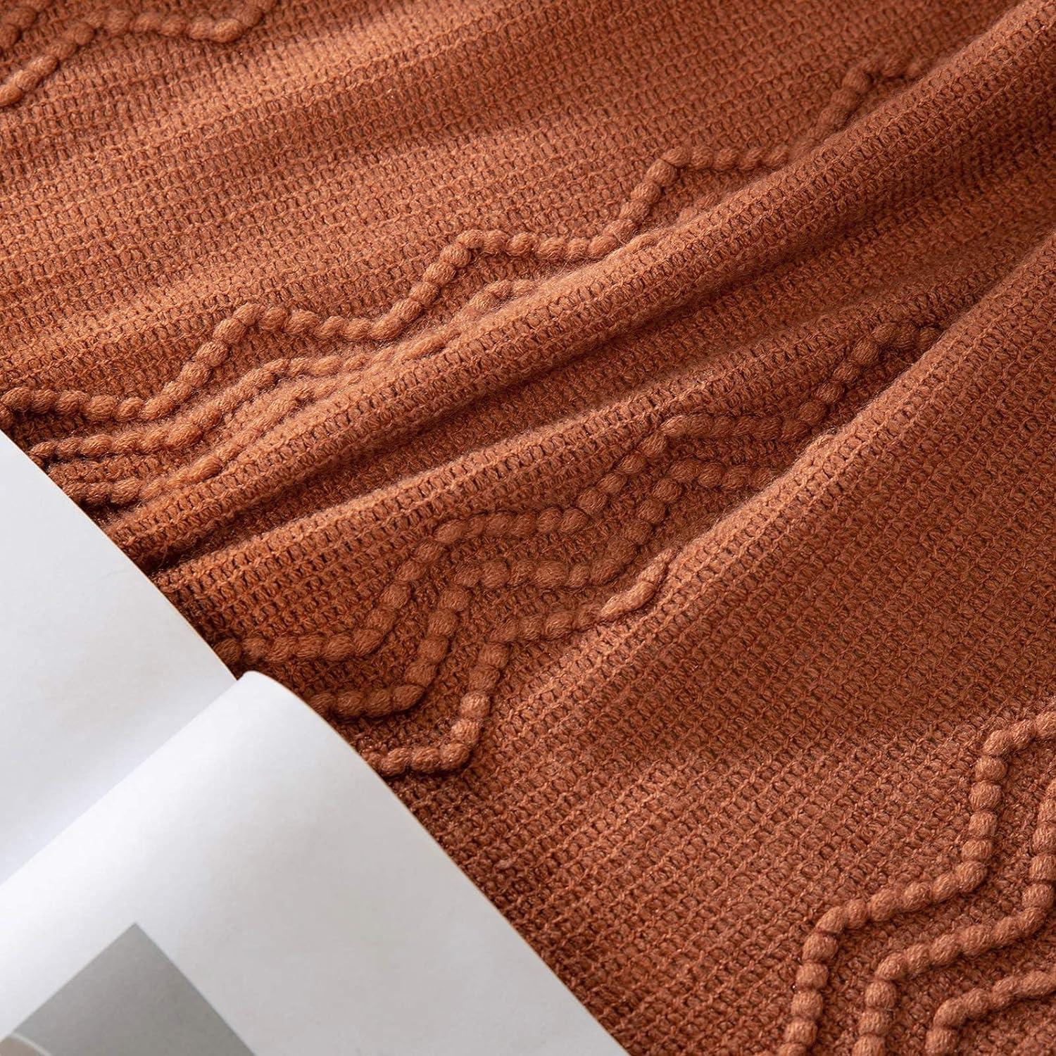 imageMIULEE Moss Green Knitted Throw Blanket for Couch Textured Knit Blanket with Tassels Cozy Woven Bed Blanket for Sofa Bed Chair Wave Pattern Spring Home Decor for All Seasons 50quotx60quotOrange
