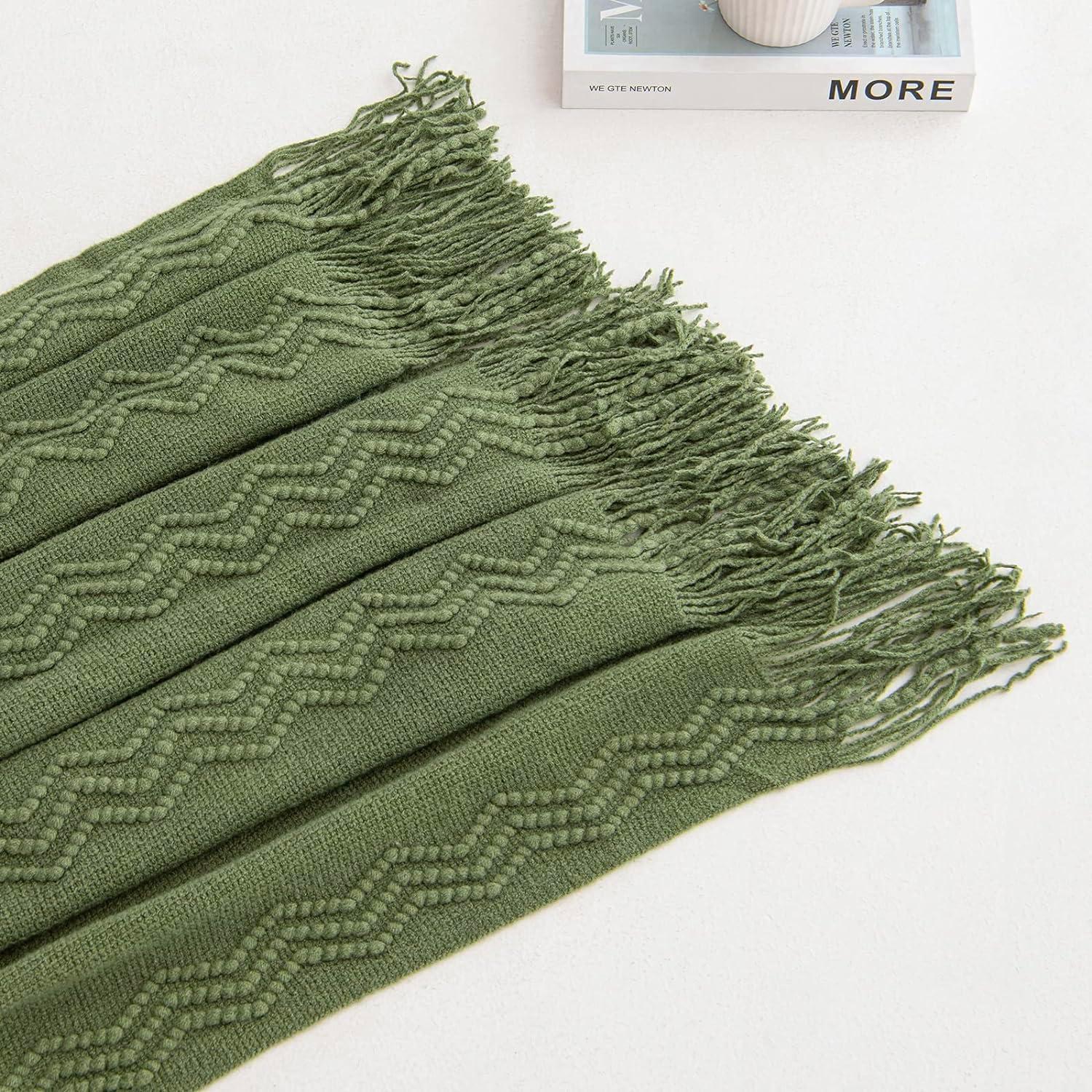 imageMIULEE Moss Green Knitted Throw Blanket for Couch Textured Knit Blanket with Tassels Cozy Woven Bed Blanket for Sofa Bed Chair Wave Pattern Spring Home Decor for All Seasons 50quotx60quotMoss Green