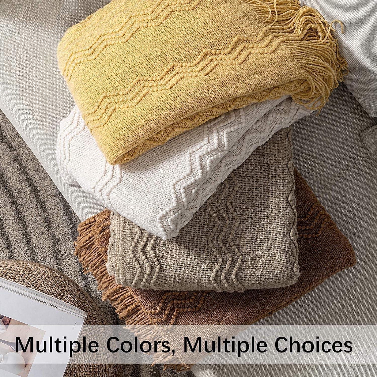 imageMIULEE Moss Green Knitted Throw Blanket for Couch Textured Knit Blanket with Tassels Cozy Woven Bed Blanket for Sofa Bed Chair Wave Pattern Spring Home Decor for All Seasons 50quotx60quotOrange