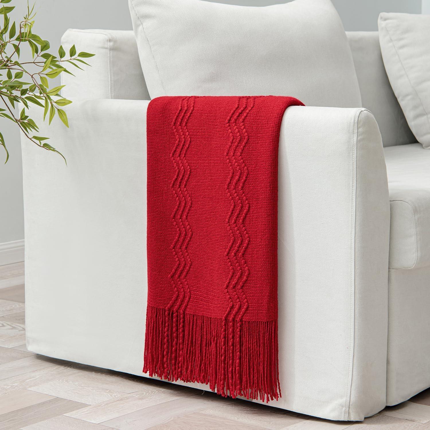 imageMIULEE Moss Green Knitted Throw Blanket for Couch Textured Knit Blanket with Tassels Cozy Woven Bed Blanket for Sofa Bed Chair Wave Pattern Spring Home Decor for All Seasons 50quotx60quotChristmas Red