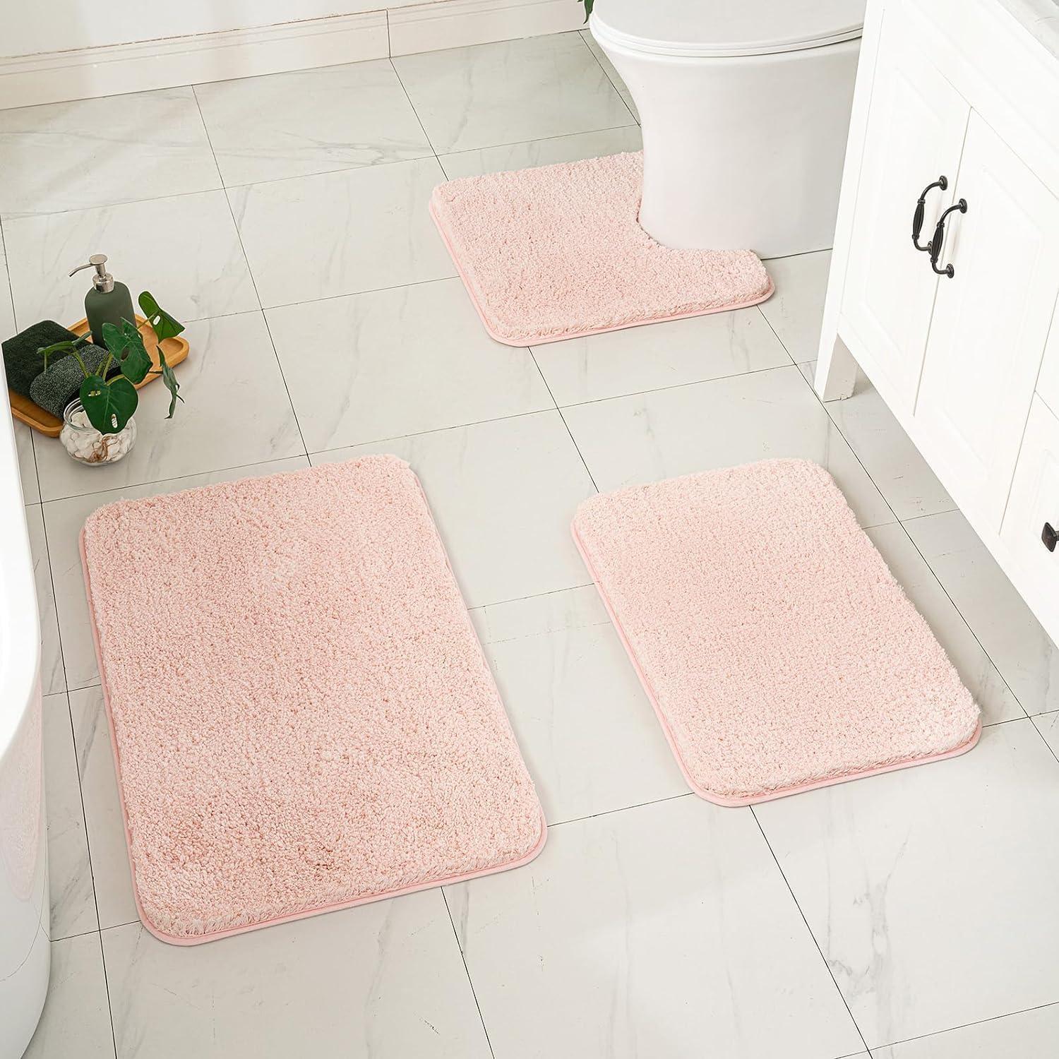 imageMIULEE Pink Bathroom Rugs Sets 2 Piece Including U Shaped Toilet Rug Soft Absorbent Bath Mats with Non Slip Rubber Backside for Bathroom Floor Tub Machine Washable Blush U 20x2420x30Blush