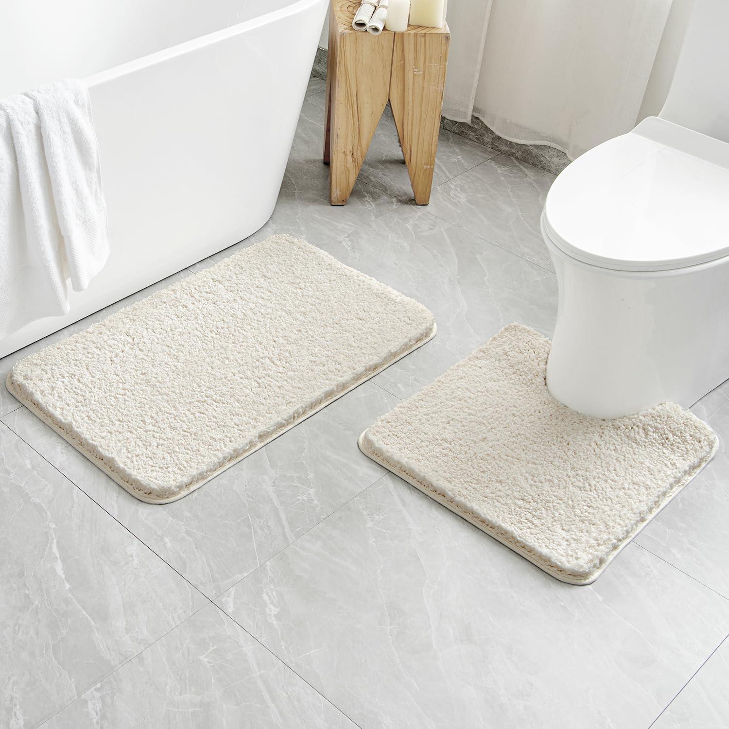 imageMIULEE Pink Bathroom Rugs Sets 2 Piece Including U Shaped Toilet Rug Soft Absorbent Bath Mats with Non Slip Rubber Backside for Bathroom Floor Tub Machine Washable Blush U 20x2420x30Ivory