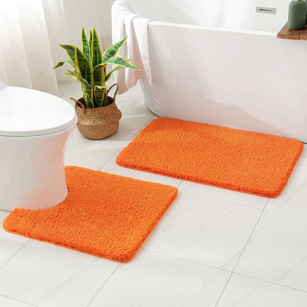 imageMIULEE Pink Bathroom Rugs Sets 2 Piece Including U Shaped Toilet Rug Soft Absorbent Bath Mats with Non Slip Rubber Backside for Bathroom Floor Tub Machine Washable Blush U 20x2420x30Orange