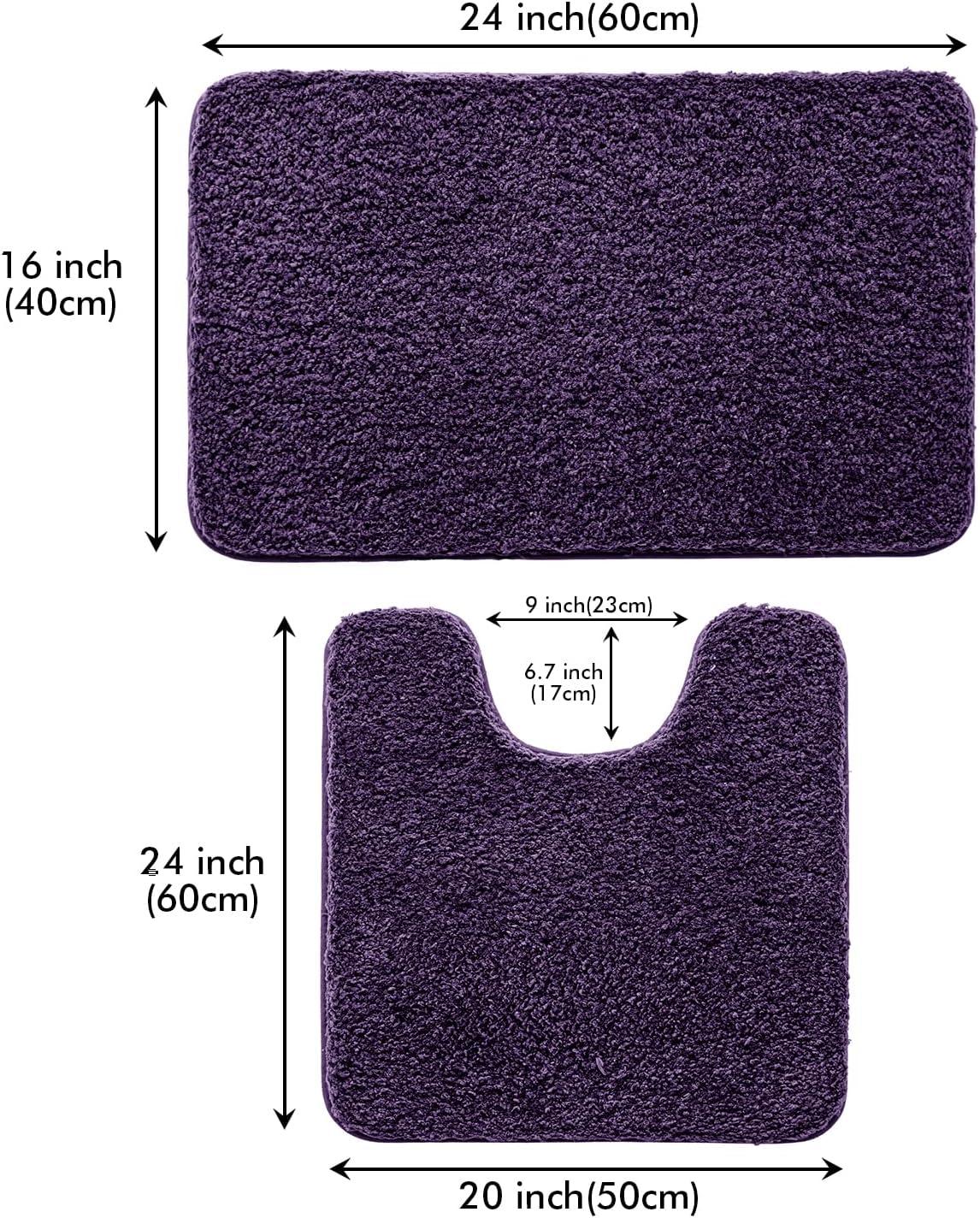 imageMIULEE Pink Bathroom Rugs Sets 2 Piece Including U Shaped Toilet Rug Soft Absorbent Bath Mats with Non Slip Rubber Backside for Bathroom Floor Tub Machine Washable Blush U 20x2420x30Dark Purple
