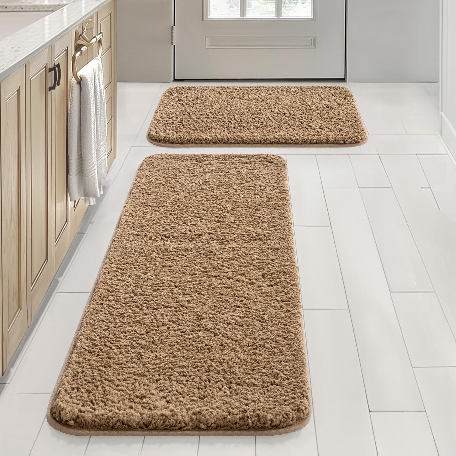 imageMIULEE Pink Bathroom Rugs Sets 2 Piece Including U Shaped Toilet Rug Soft Absorbent Bath Mats with Non Slip Rubber Backside for Bathroom Floor Tub Machine Washable Blush U 20x2420x30Light Brown