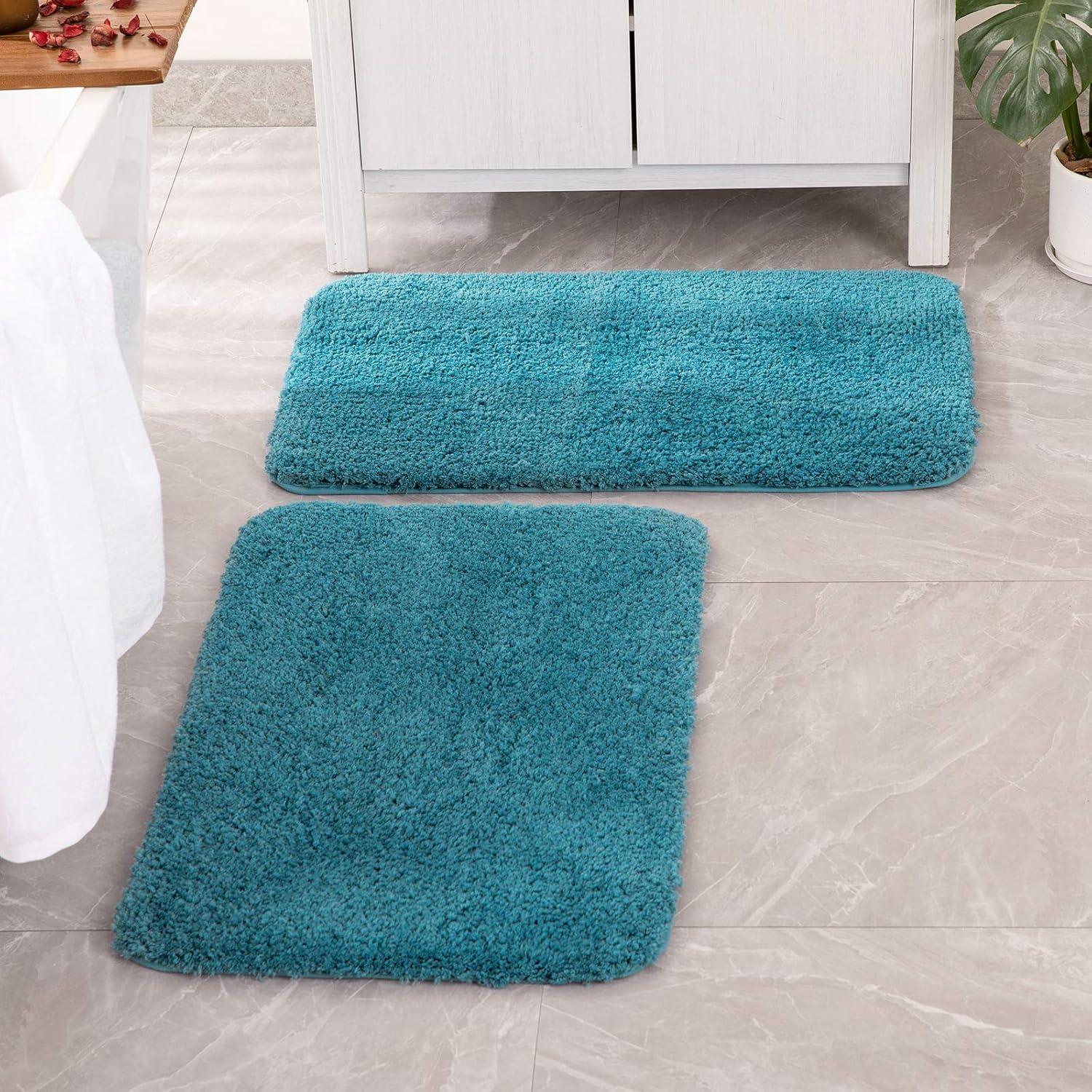 imageMIULEE Pink Bathroom Rugs Sets 2 Piece Including U Shaped Toilet Rug Soft Absorbent Bath Mats with Non Slip Rubber Backside for Bathroom Floor Tub Machine Washable Blush U 20x2420x30Teal