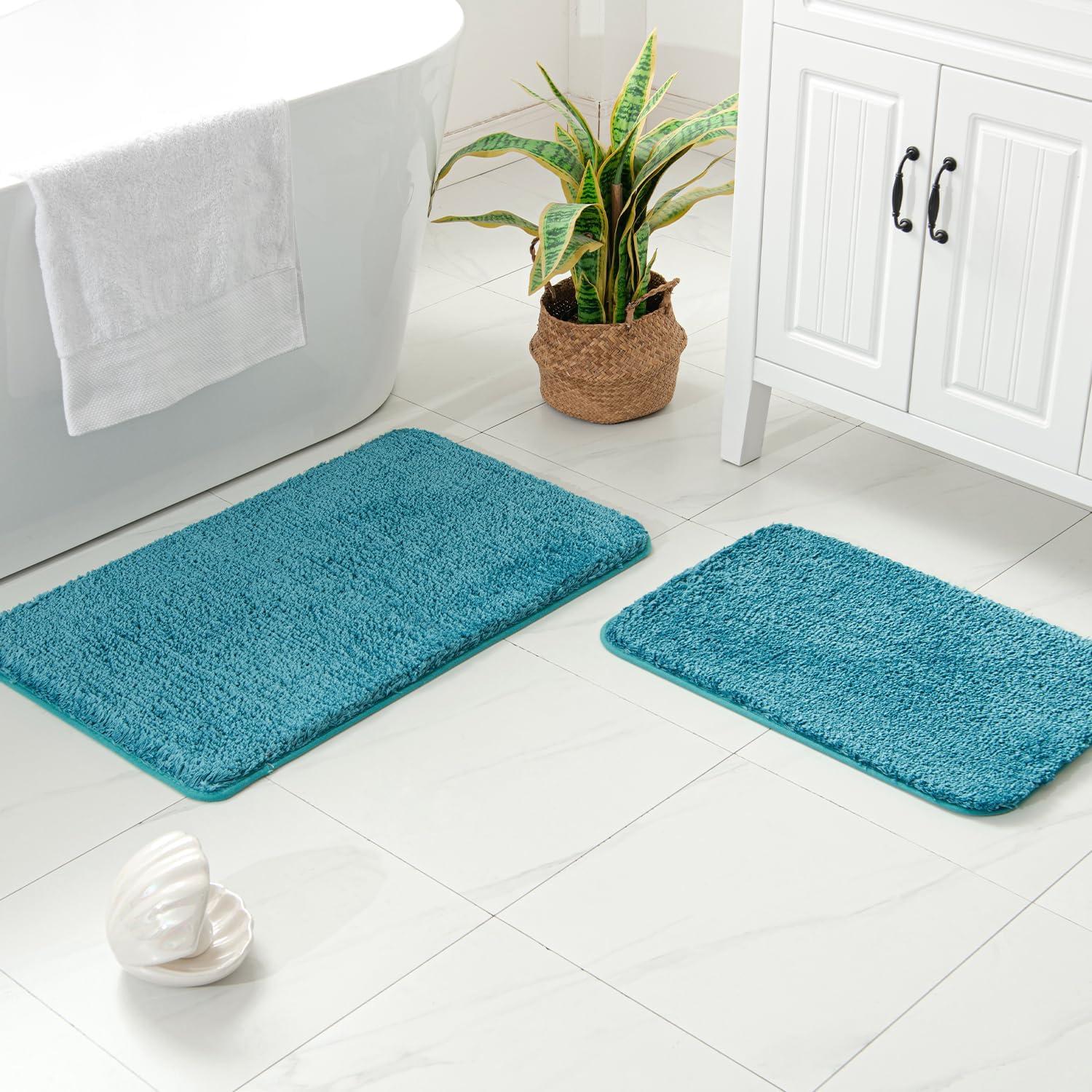 imageMIULEE Pink Bathroom Rugs Sets 2 Piece Including U Shaped Toilet Rug Soft Absorbent Bath Mats with Non Slip Rubber Backside for Bathroom Floor Tub Machine Washable Blush U 20x2420x30Teal