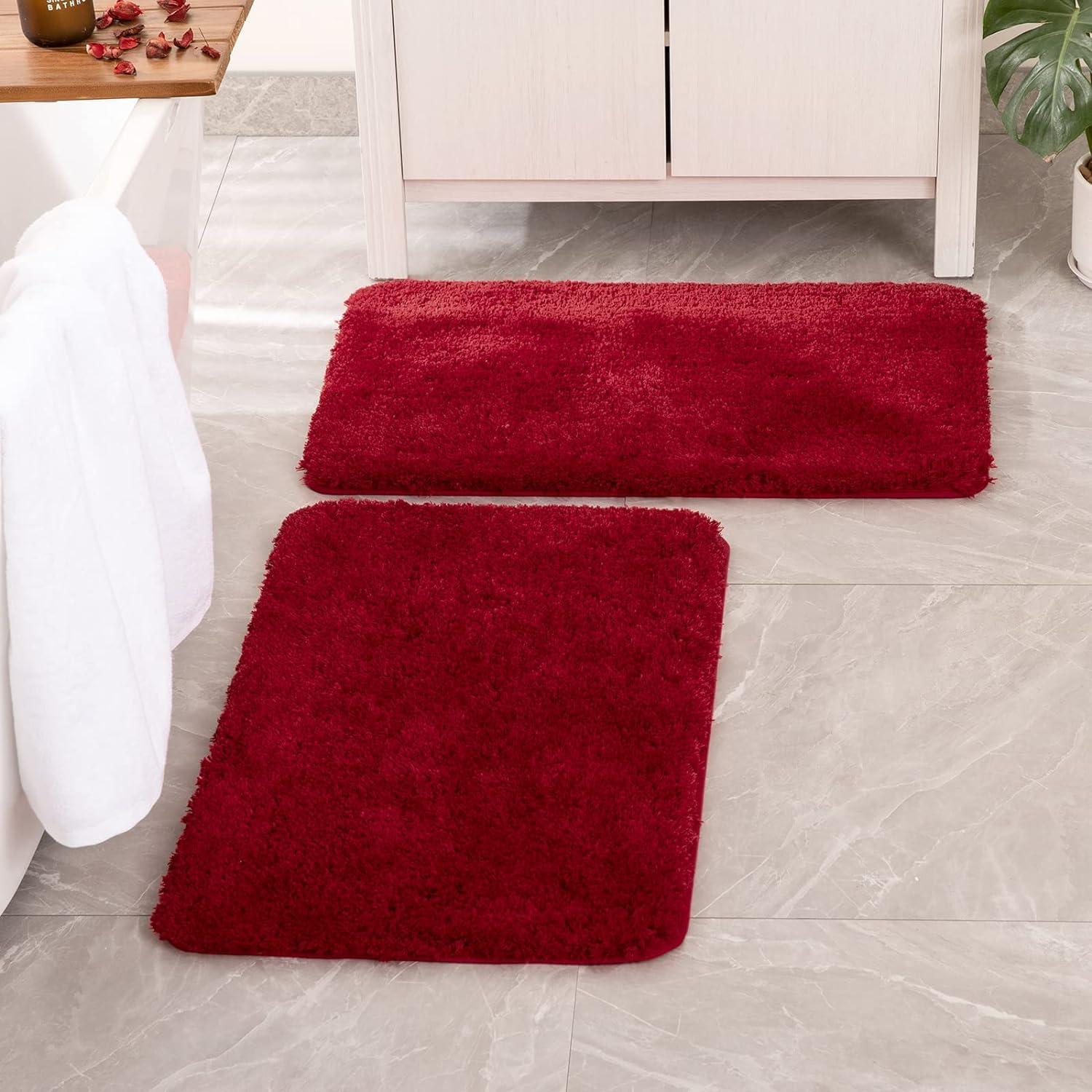 imageMIULEE Pink Bathroom Rugs Sets 2 Piece Including U Shaped Toilet Rug Soft Absorbent Bath Mats with Non Slip Rubber Backside for Bathroom Floor Tub Machine Washable Blush U 20x2420x30Red