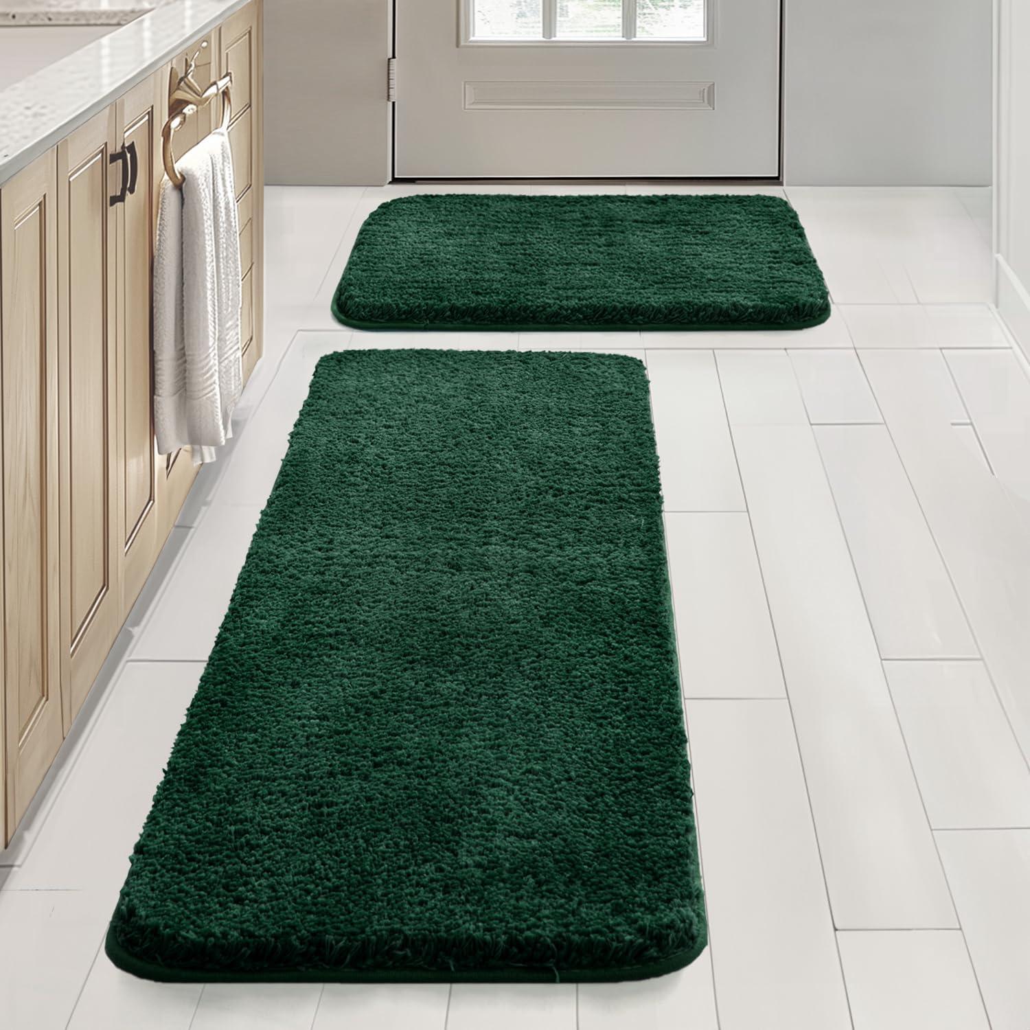 imageMIULEE Pink Bathroom Rugs Sets 2 Piece Including U Shaped Toilet Rug Soft Absorbent Bath Mats with Non Slip Rubber Backside for Bathroom Floor Tub Machine Washable Blush U 20x2420x30Dark Green