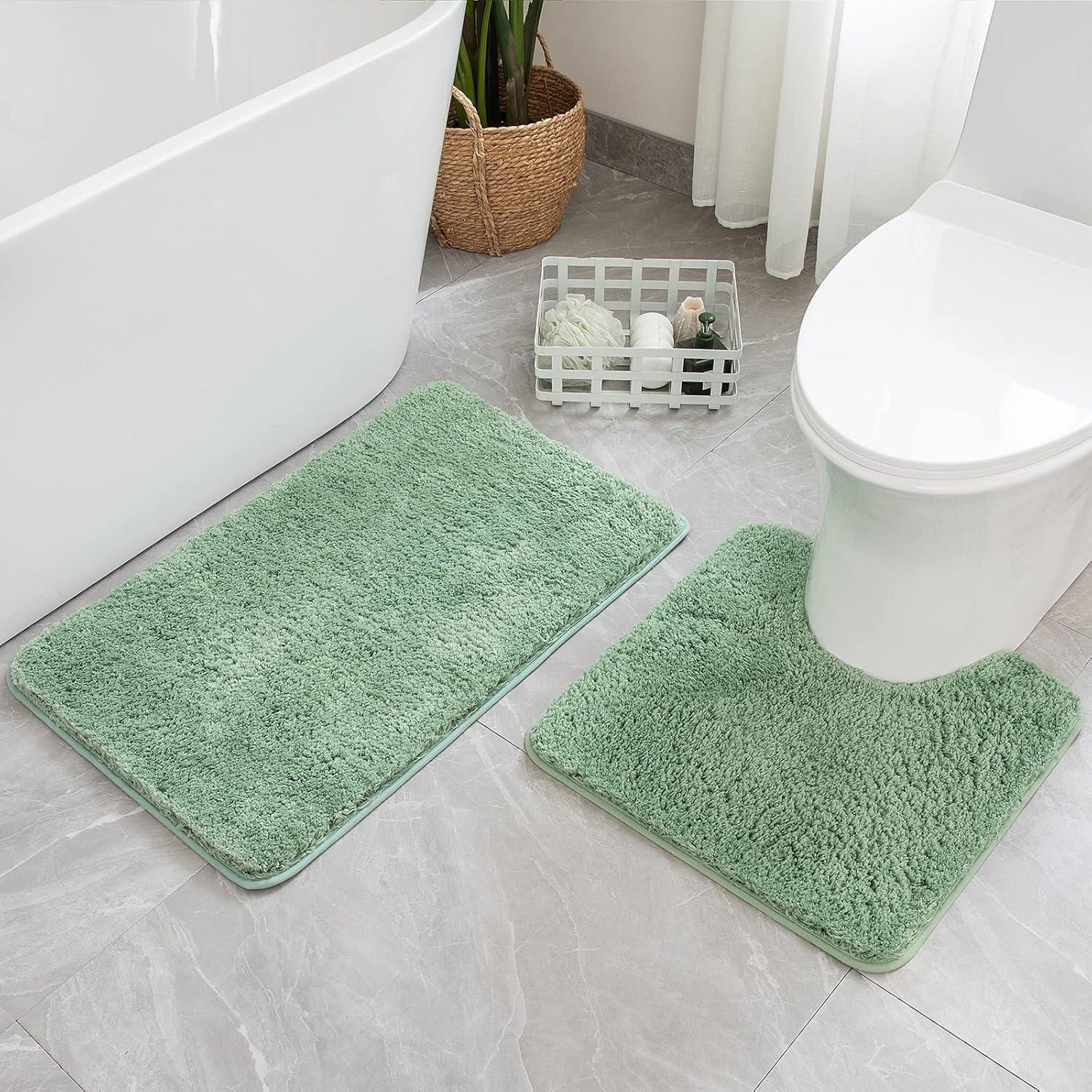 imageMIULEE Pink Bathroom Rugs Sets 2 Piece Including U Shaped Toilet Rug Soft Absorbent Bath Mats with Non Slip Rubber Backside for Bathroom Floor Tub Machine Washable Blush U 20x2420x30Sage Green