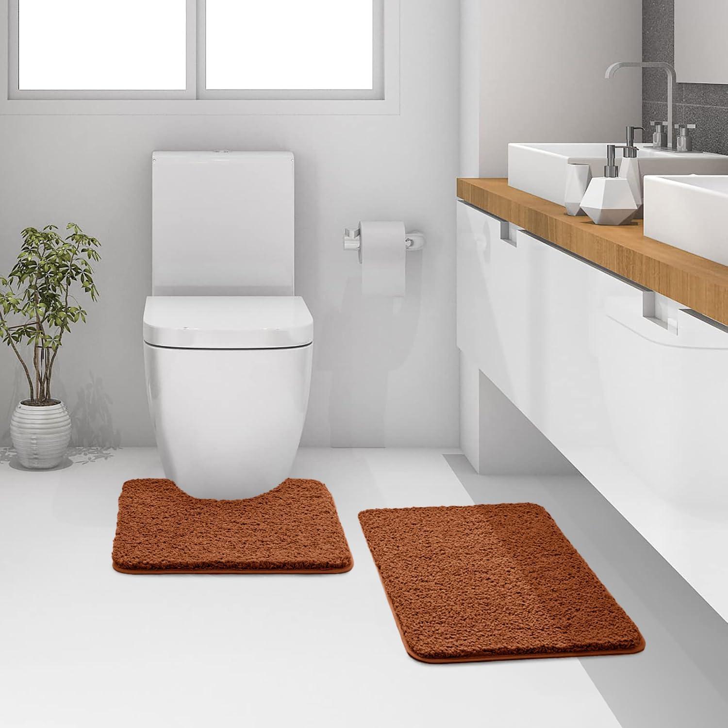 imageMIULEE Pink Bathroom Rugs Sets 2 Piece Including U Shaped Toilet Rug Soft Absorbent Bath Mats with Non Slip Rubber Backside for Bathroom Floor Tub Machine Washable Blush U 20x2420x30Burnt Orange