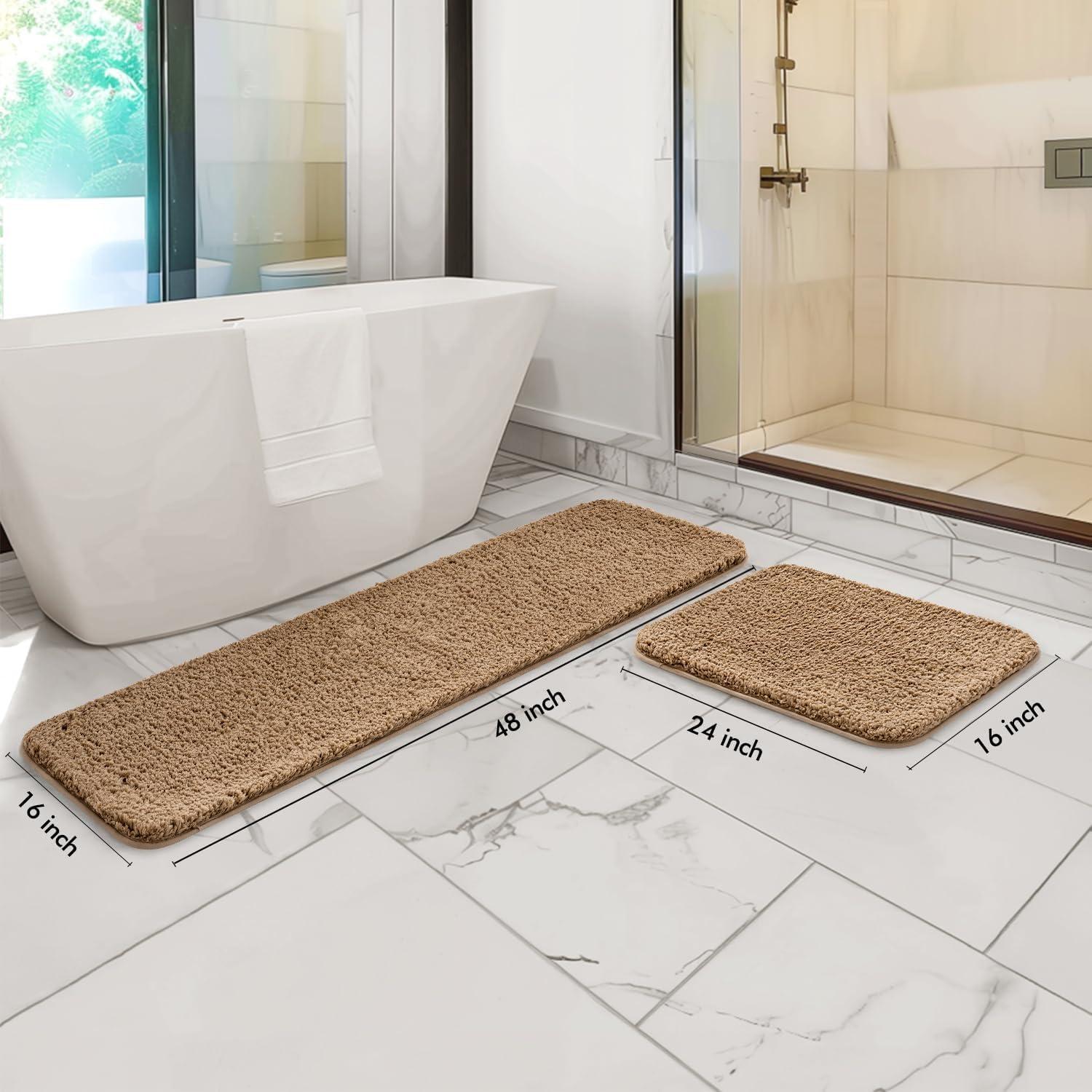 imageMIULEE Pink Bathroom Rugs Sets 2 Piece Including U Shaped Toilet Rug Soft Absorbent Bath Mats with Non Slip Rubber Backside for Bathroom Floor Tub Machine Washable Blush U 20x2420x30Light Brown