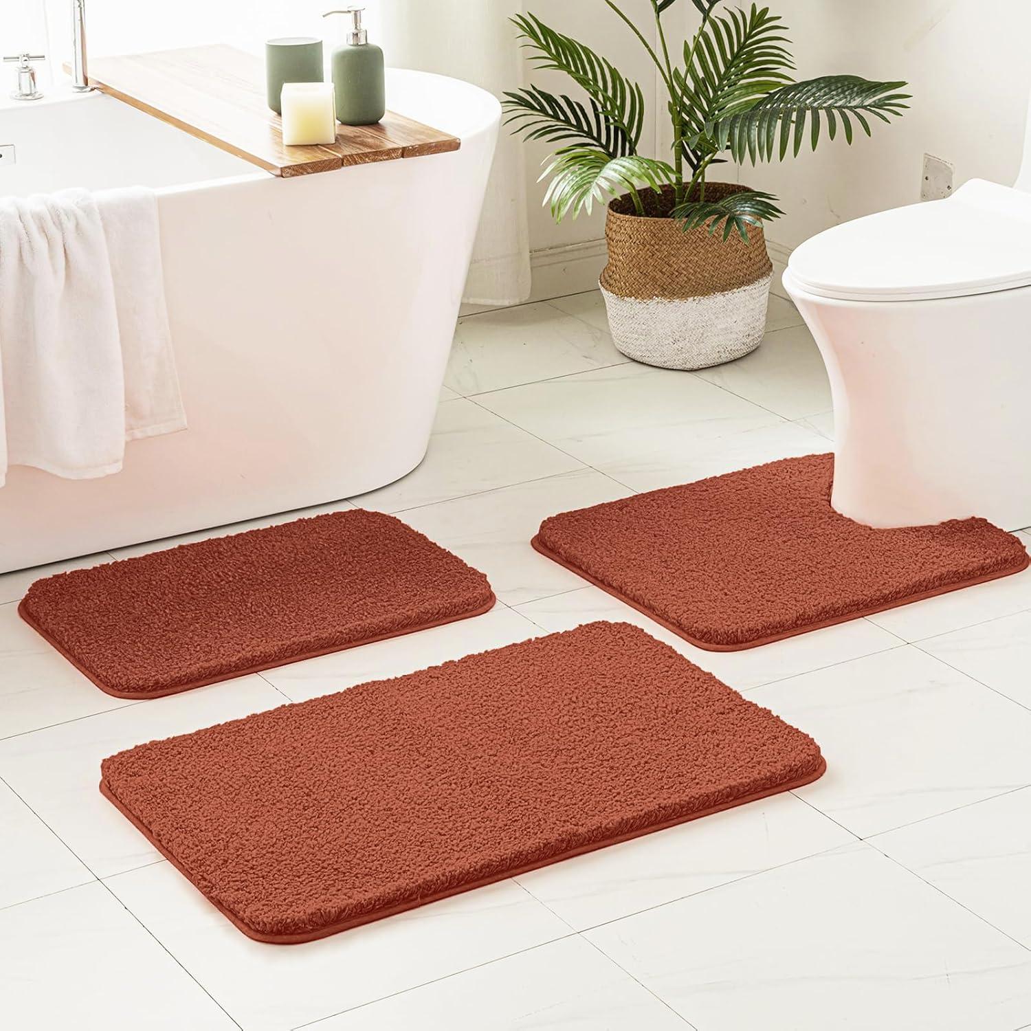 imageMIULEE Pink Bathroom Rugs Sets 2 Piece Including U Shaped Toilet Rug Soft Absorbent Bath Mats with Non Slip Rubber Backside for Bathroom Floor Tub Machine Washable Blush U 20x2420x30Rust