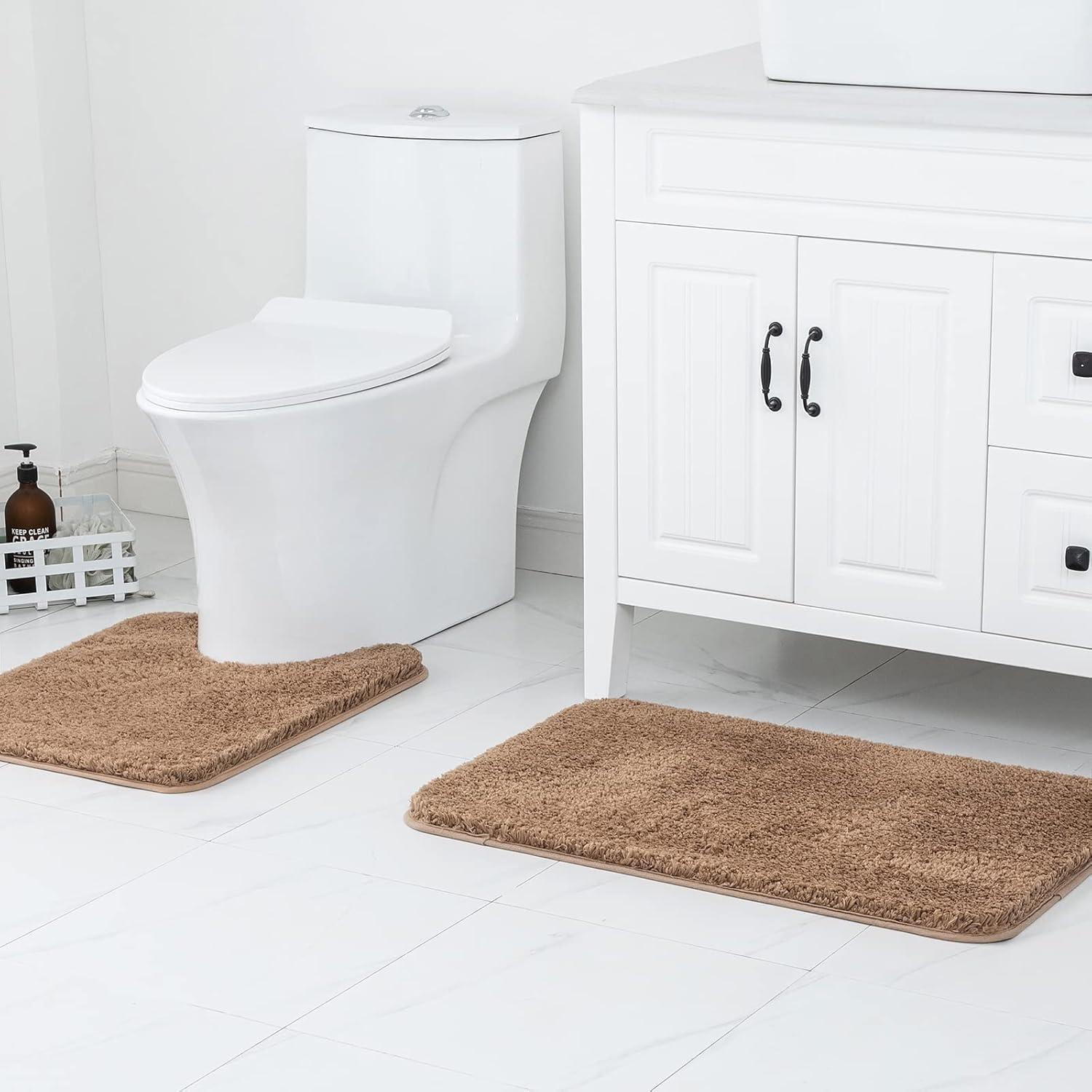 imageMIULEE Pink Bathroom Rugs Sets 2 Piece Including U Shaped Toilet Rug Soft Absorbent Bath Mats with Non Slip Rubber Backside for Bathroom Floor Tub Machine Washable Blush U 20x2420x30Light Brown