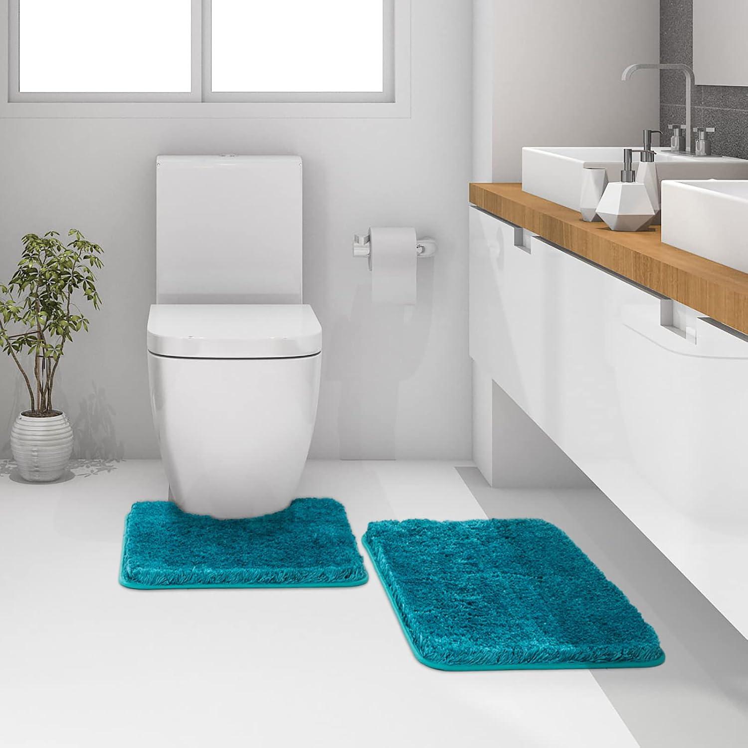 imageMIULEE Pink Bathroom Rugs Sets 2 Piece Including U Shaped Toilet Rug Soft Absorbent Bath Mats with Non Slip Rubber Backside for Bathroom Floor Tub Machine Washable Blush U 20x2420x30Teal