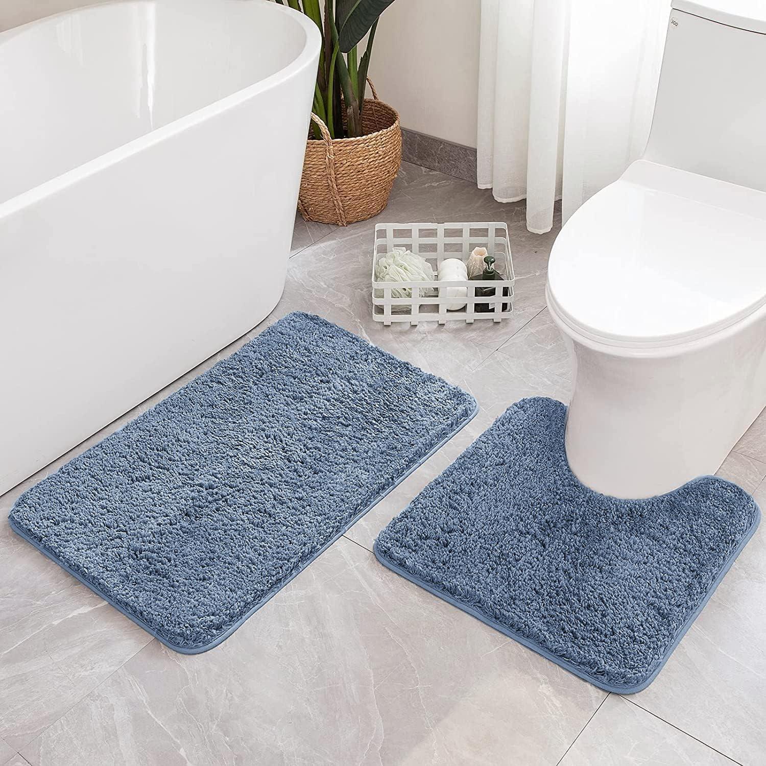imageMIULEE Pink Bathroom Rugs Sets 2 Piece Including U Shaped Toilet Rug Soft Absorbent Bath Mats with Non Slip Rubber Backside for Bathroom Floor Tub Machine Washable Blush U 20x2420x30Dusty Blue